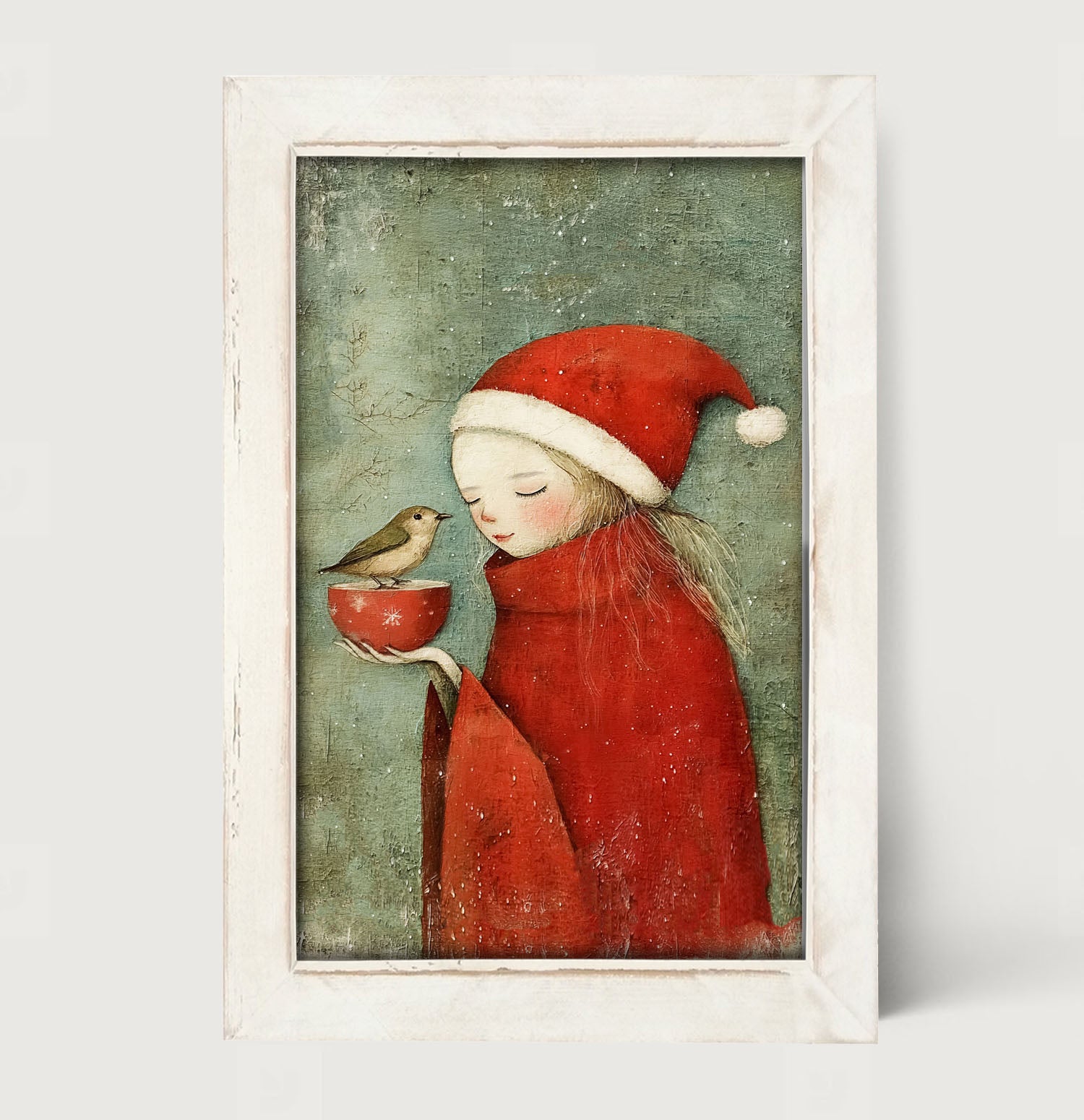 Rustic Christmas girl and bird