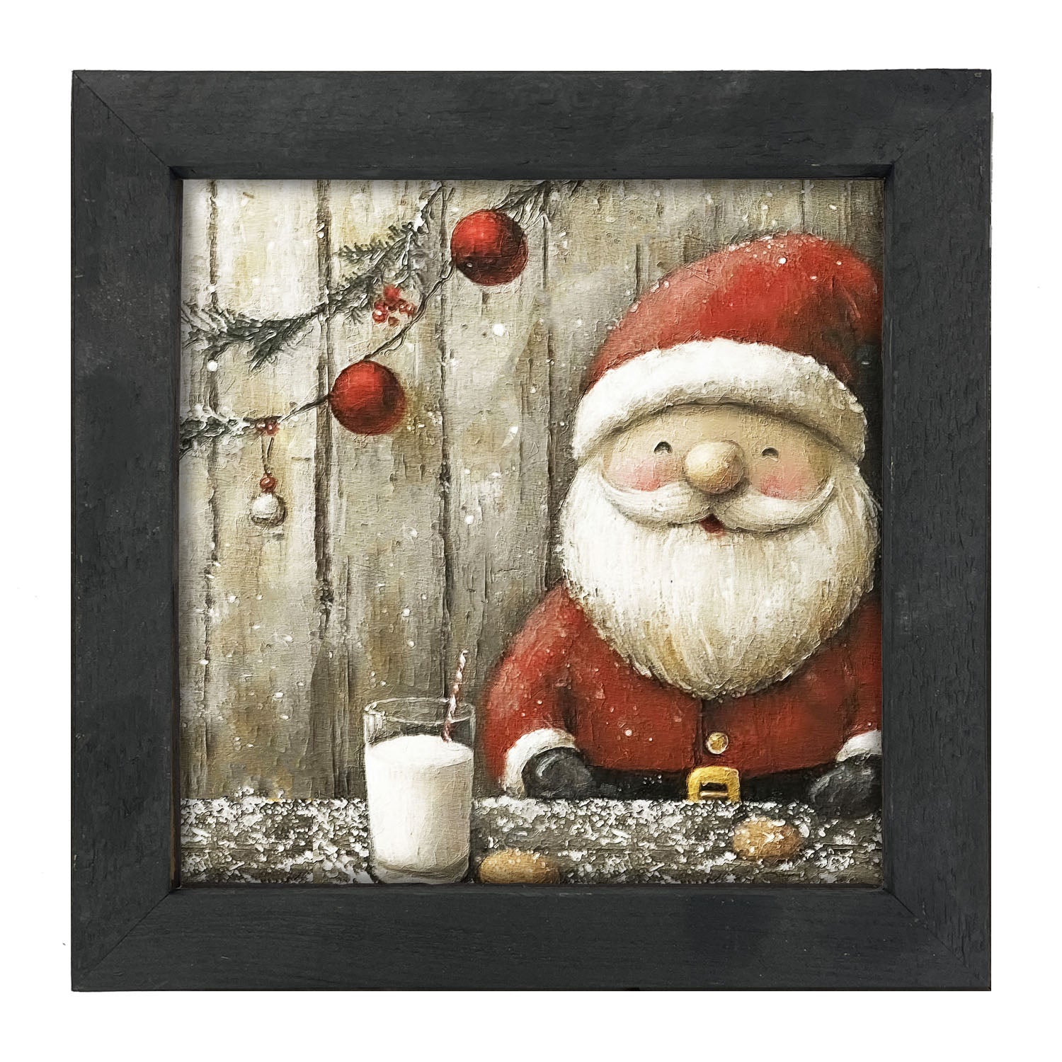 Santa enjoying Cookies and milk - Framed Art