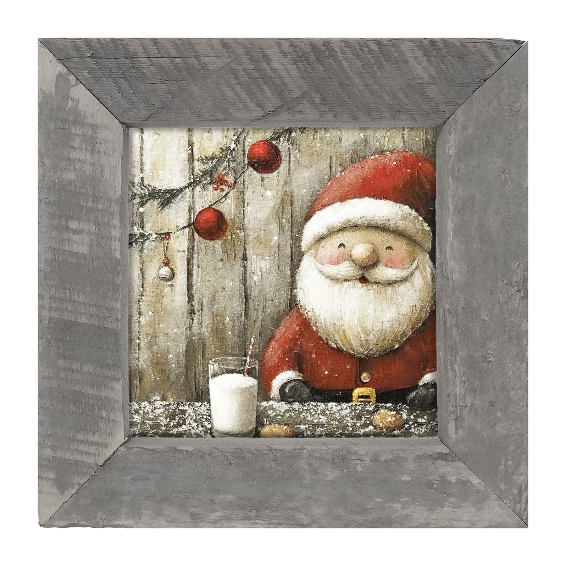 Santa enjoying Cookies and milk - Framed Art