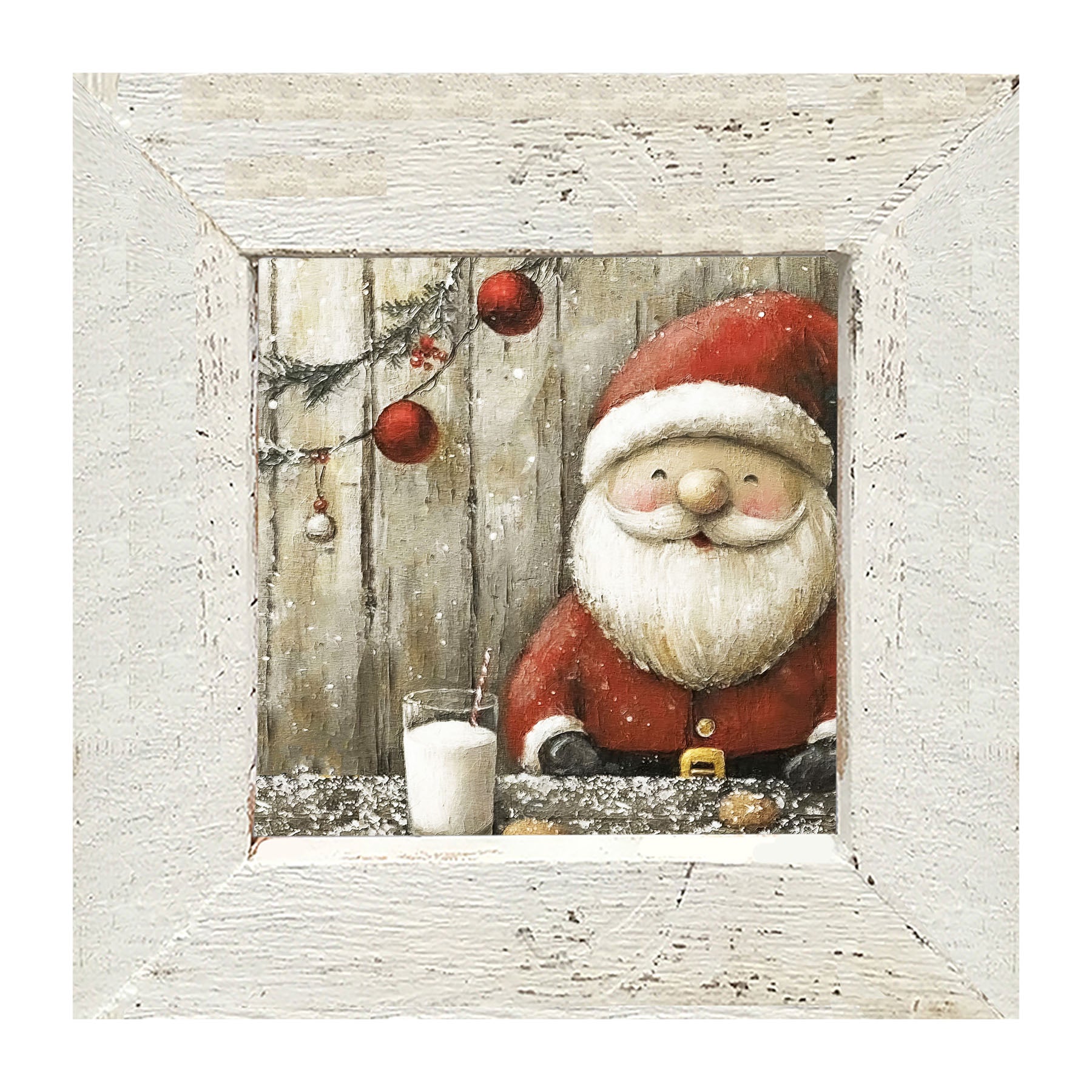 Santa enjoying Cookies and milk - Framed Art