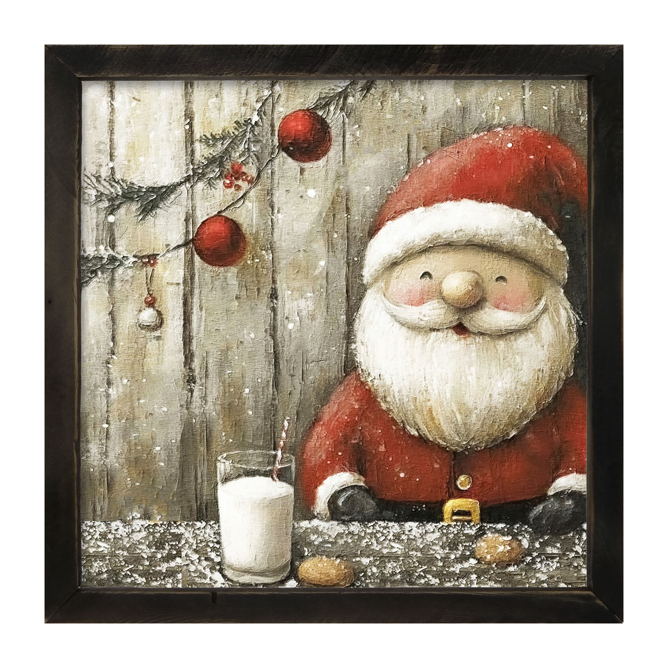 Santa enjoying Cookies and milk - Framed Art
