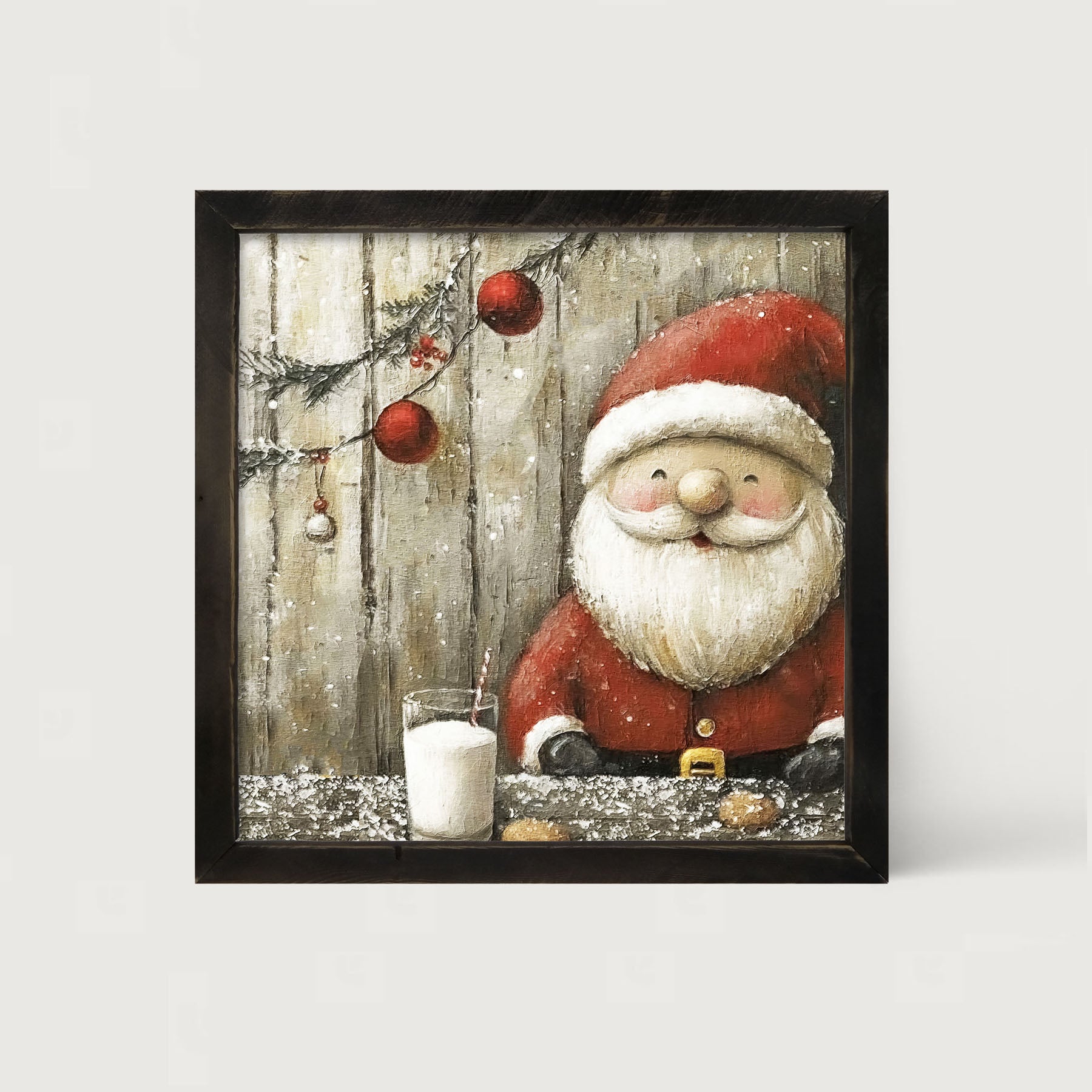 Santa enjoying Cookies and milk - Framed Art