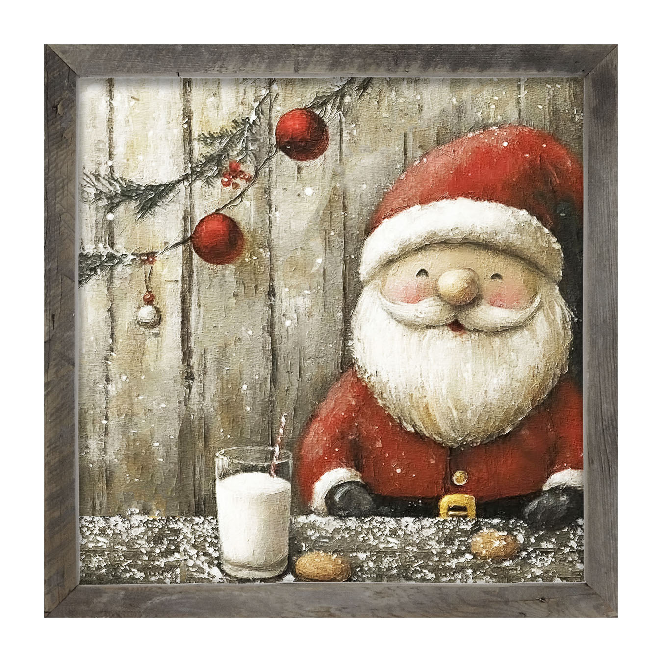Santa enjoying Cookies and milk - Framed Art
