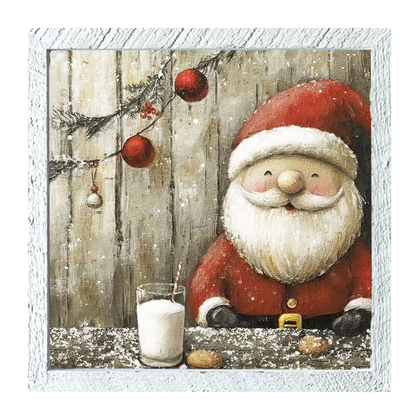 Santa enjoying Cookies and milk - Framed Art