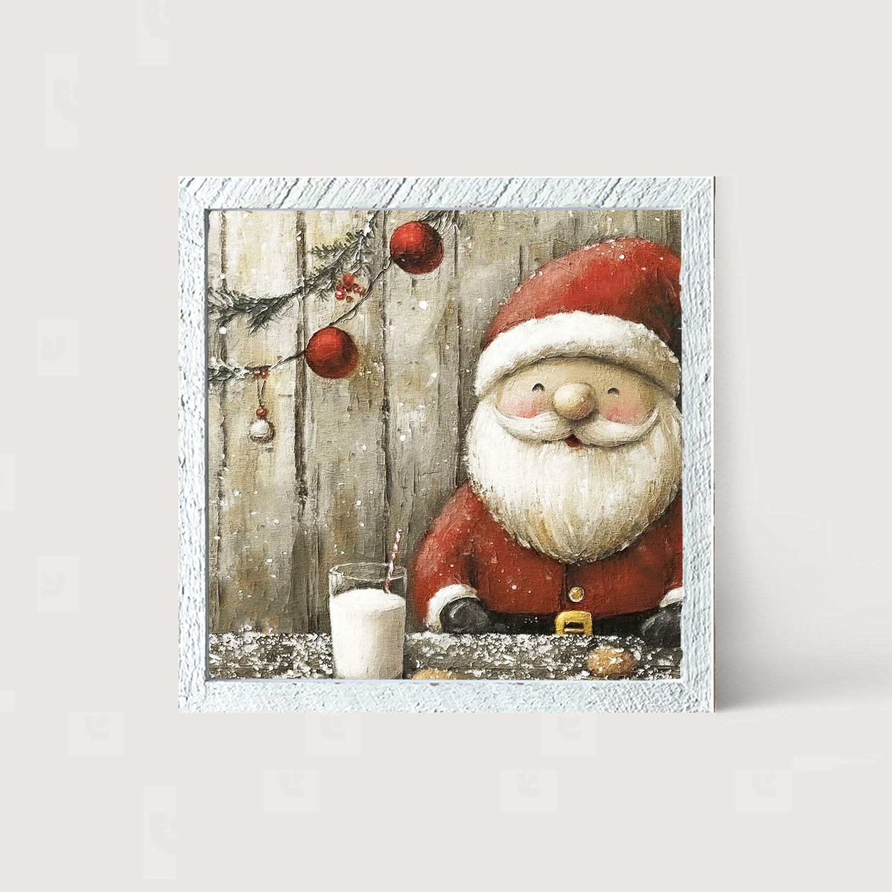 Santa enjoying Cookies and milk - Framed Art