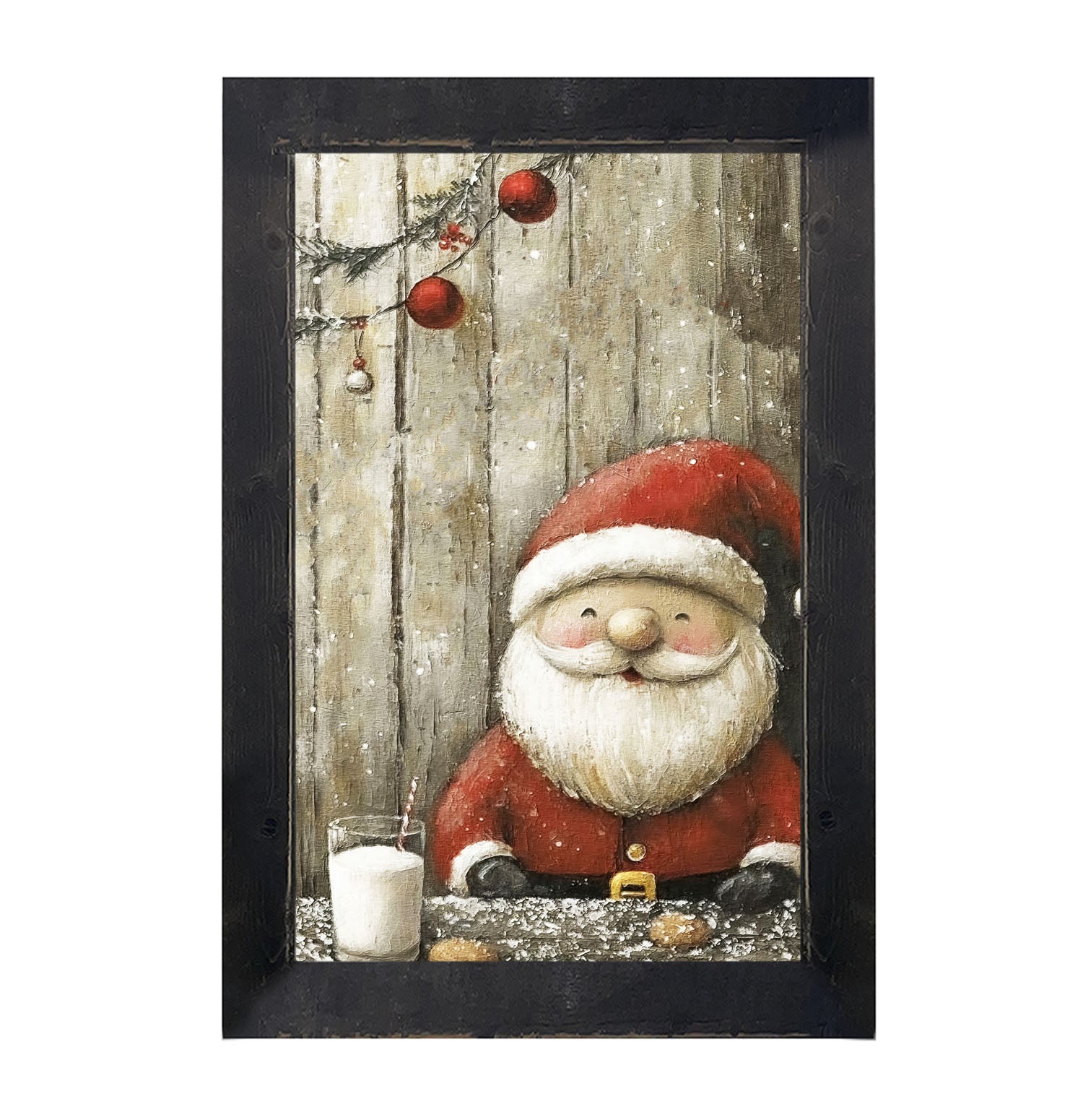 Santa enjoying Cookies and milk - Framed Art