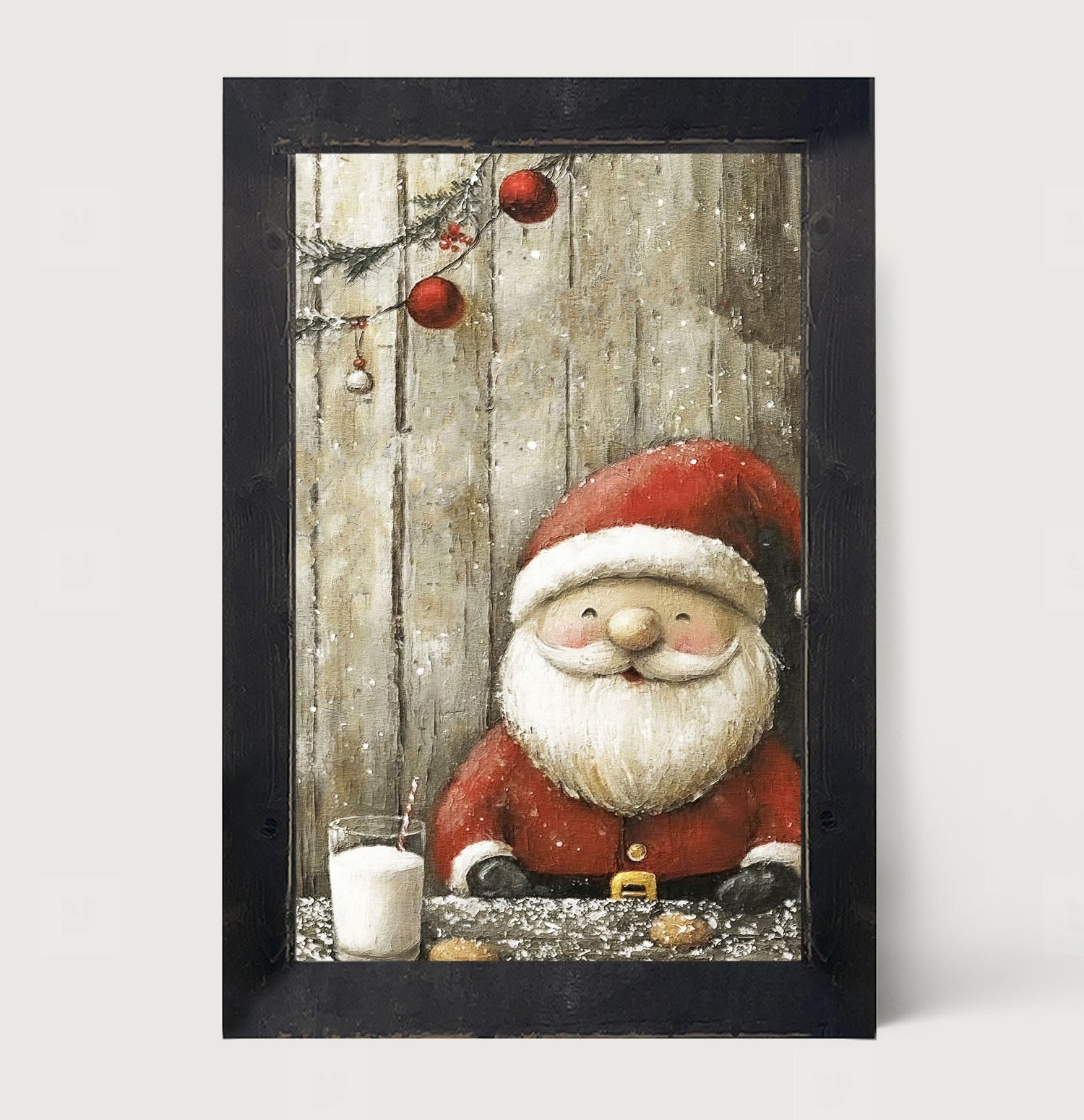 Santa enjoying Cookies and milk - Framed Art