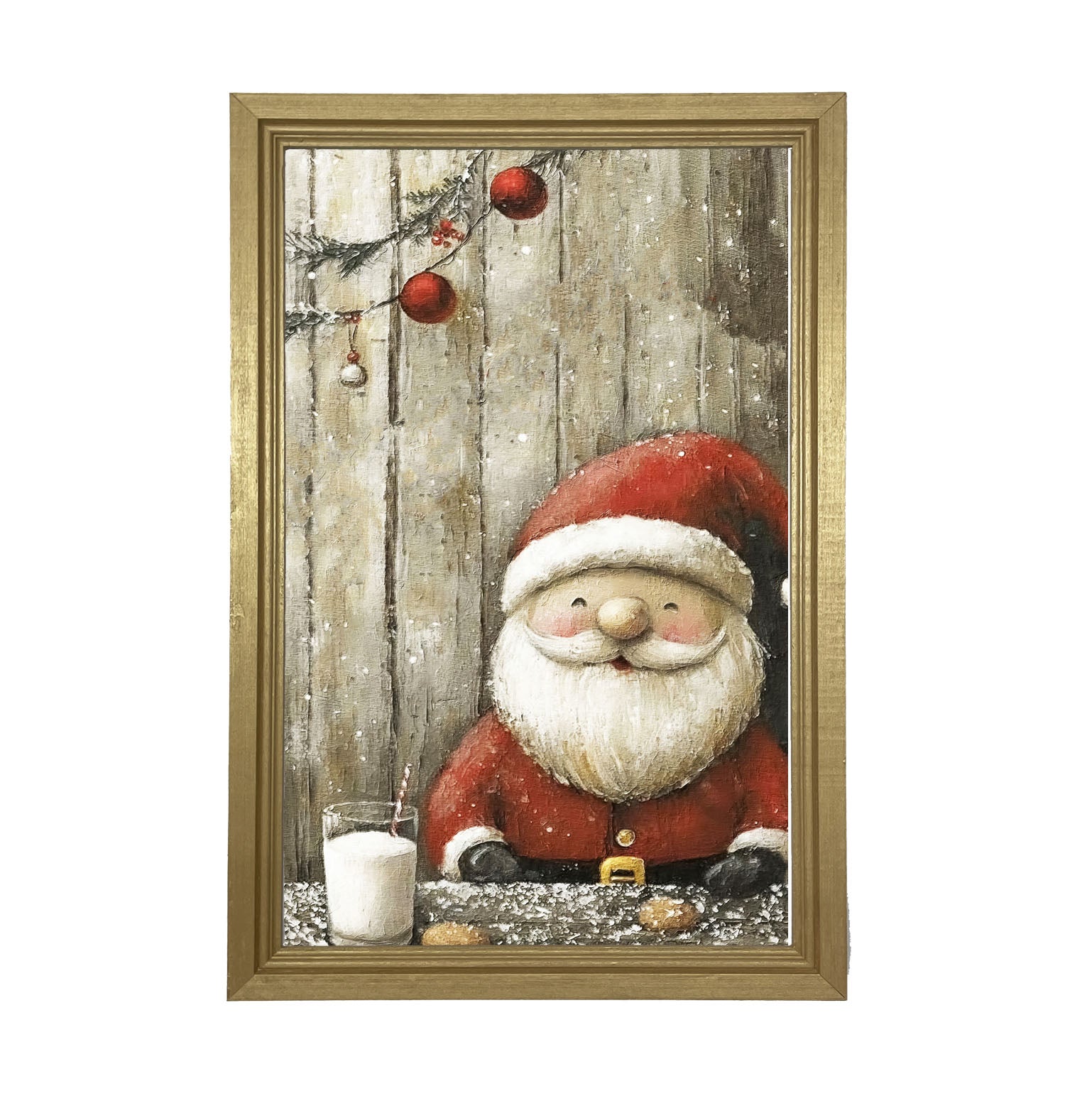 Santa enjoying Cookies and milk - Framed Art