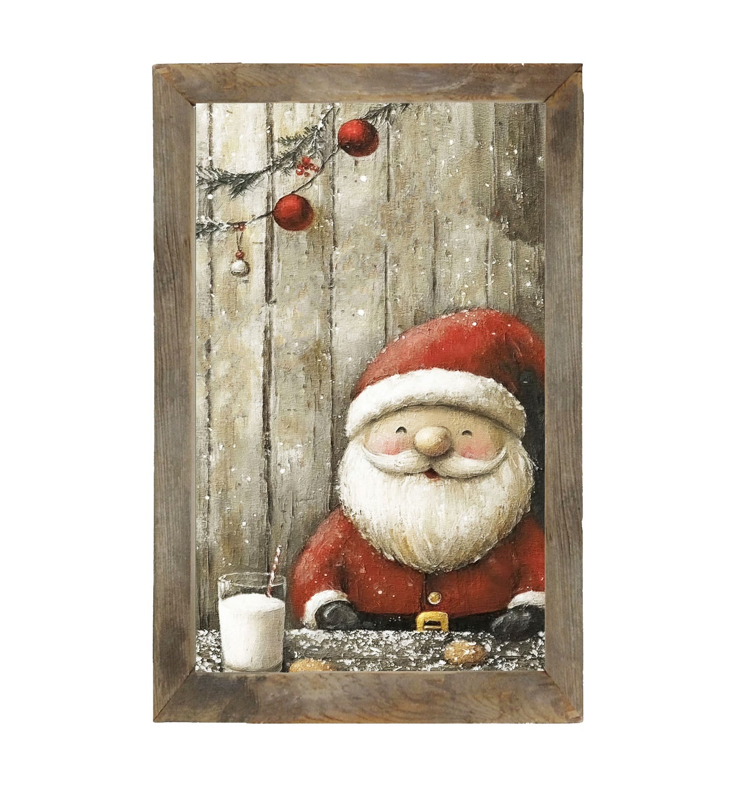 Santa enjoying Cookies and milk - Framed Art