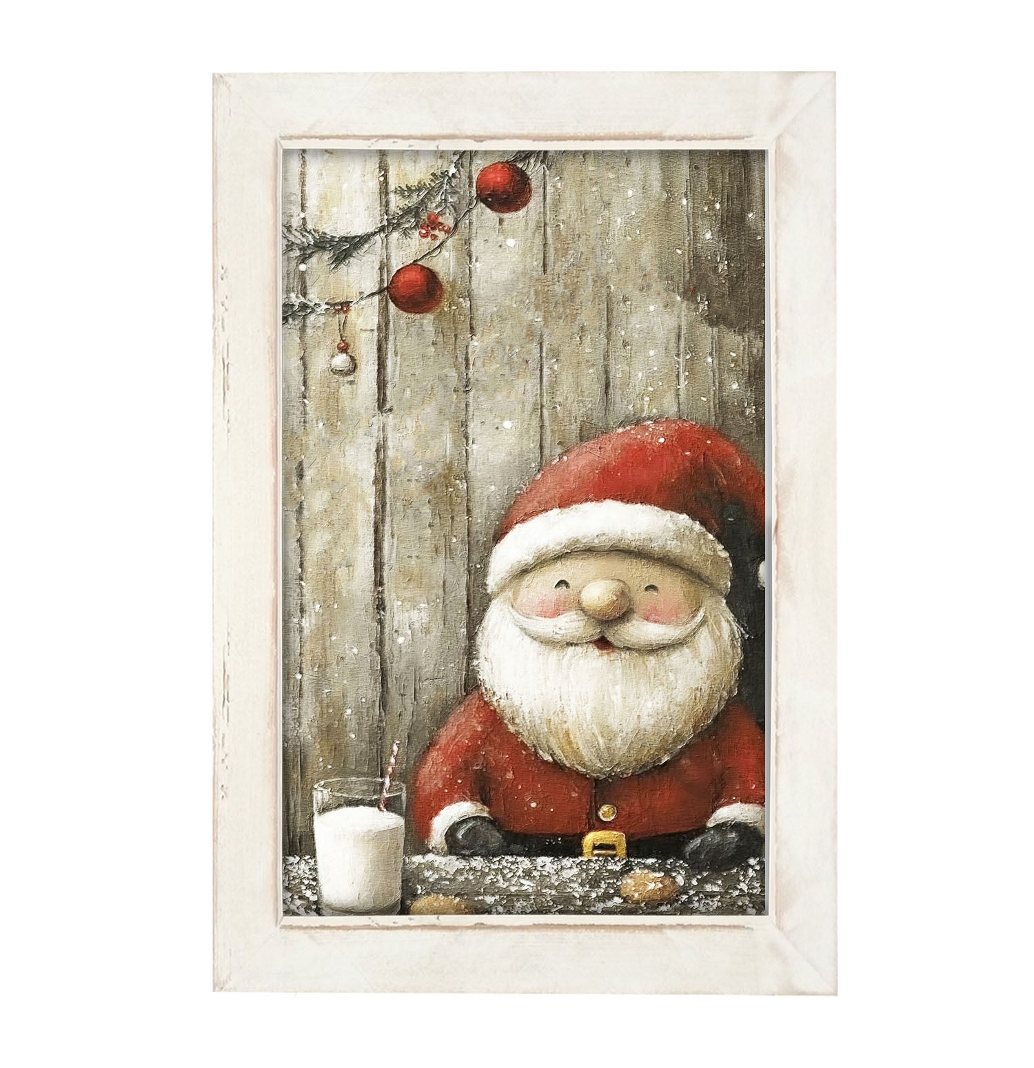 Santa enjoying Cookies and milk - Framed Art