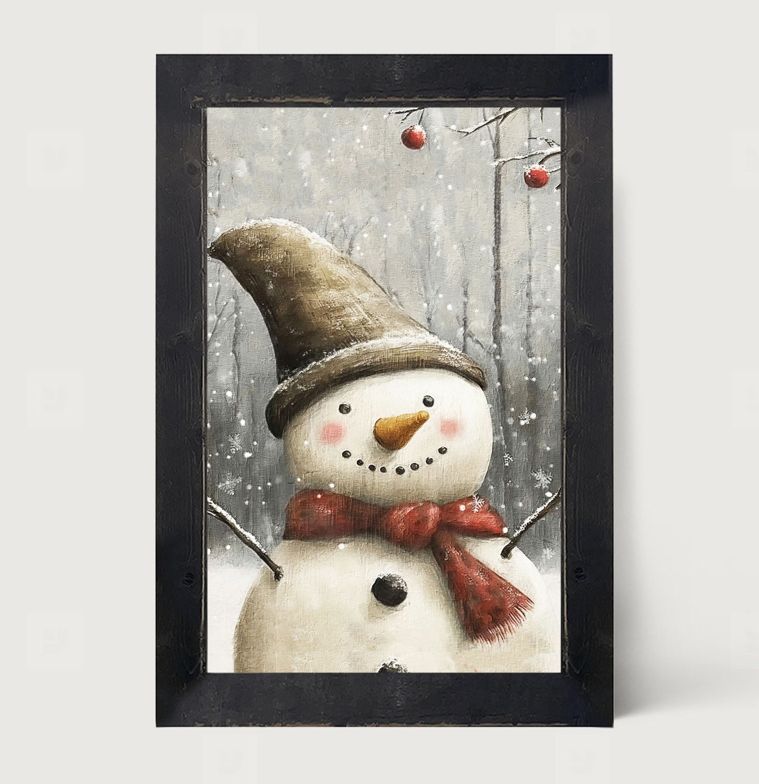 Happy Snowman with Ornaments - Framed Art