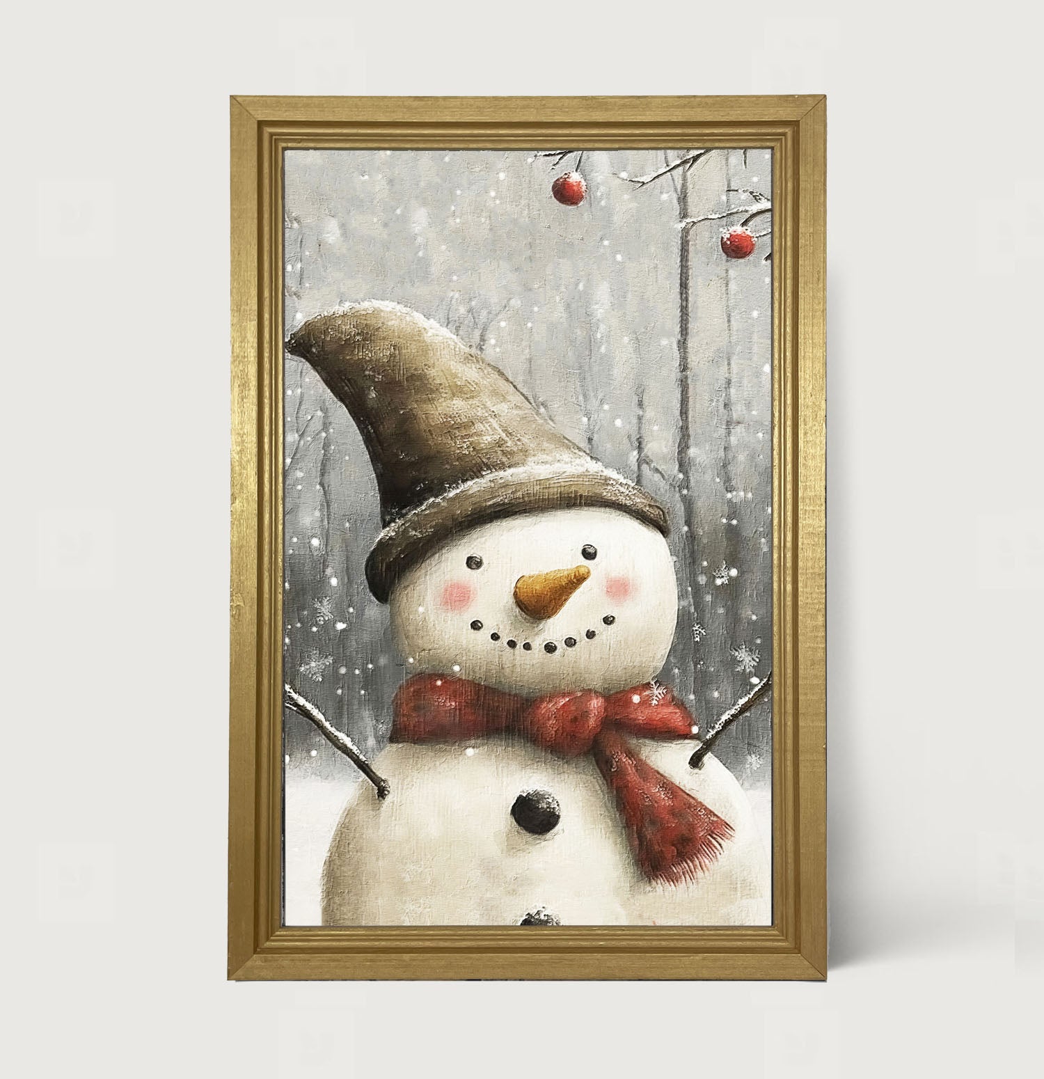 Happy Snowman with Ornaments - Framed Art