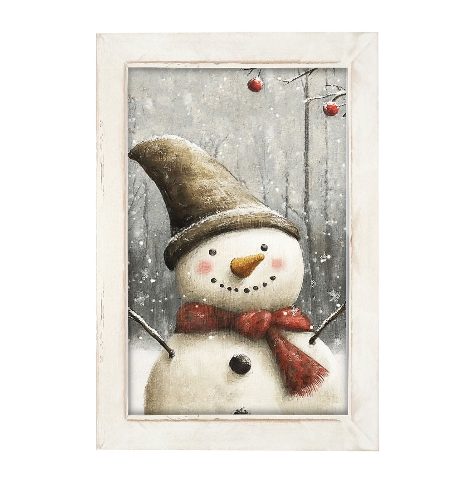 Happy Snowman with Ornaments - Framed Art