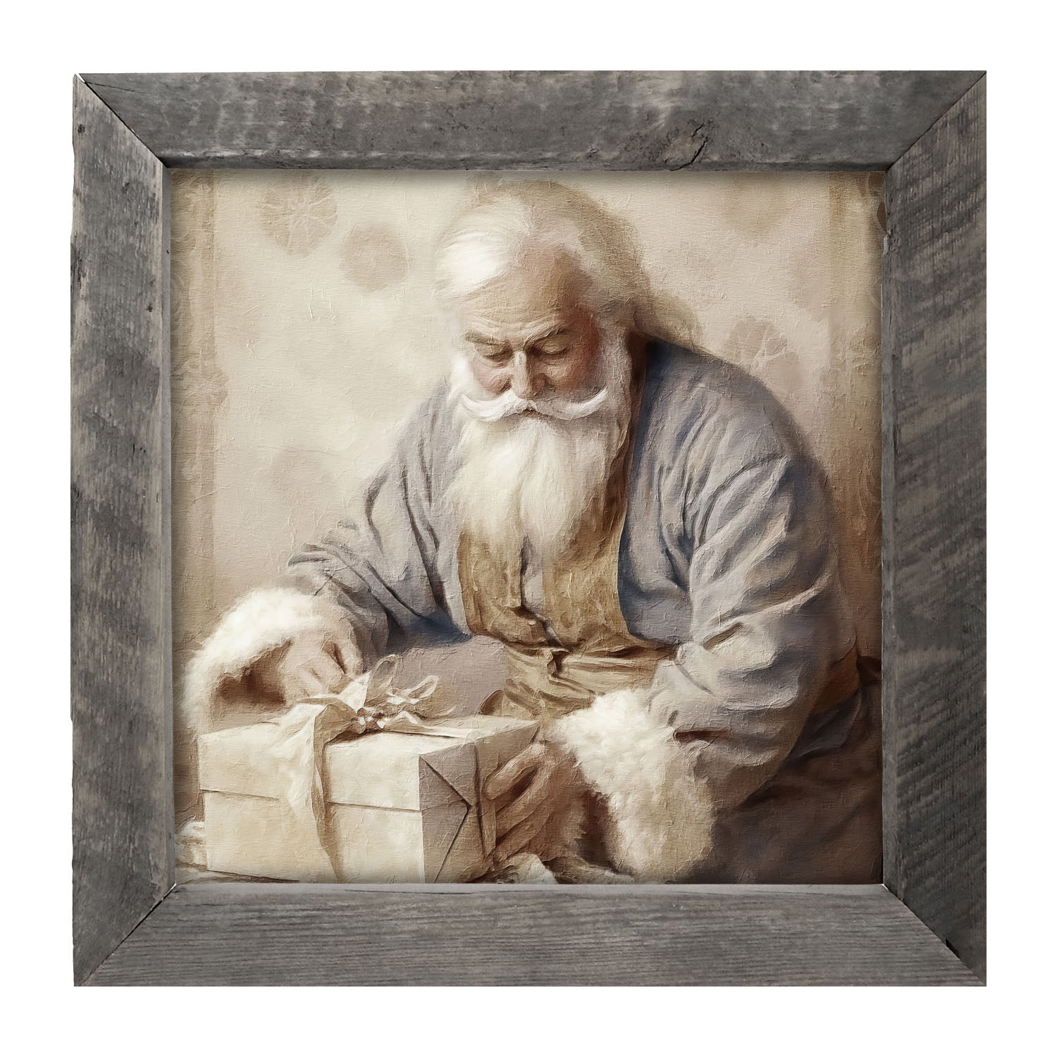 Santa wrapping a present - Framed art