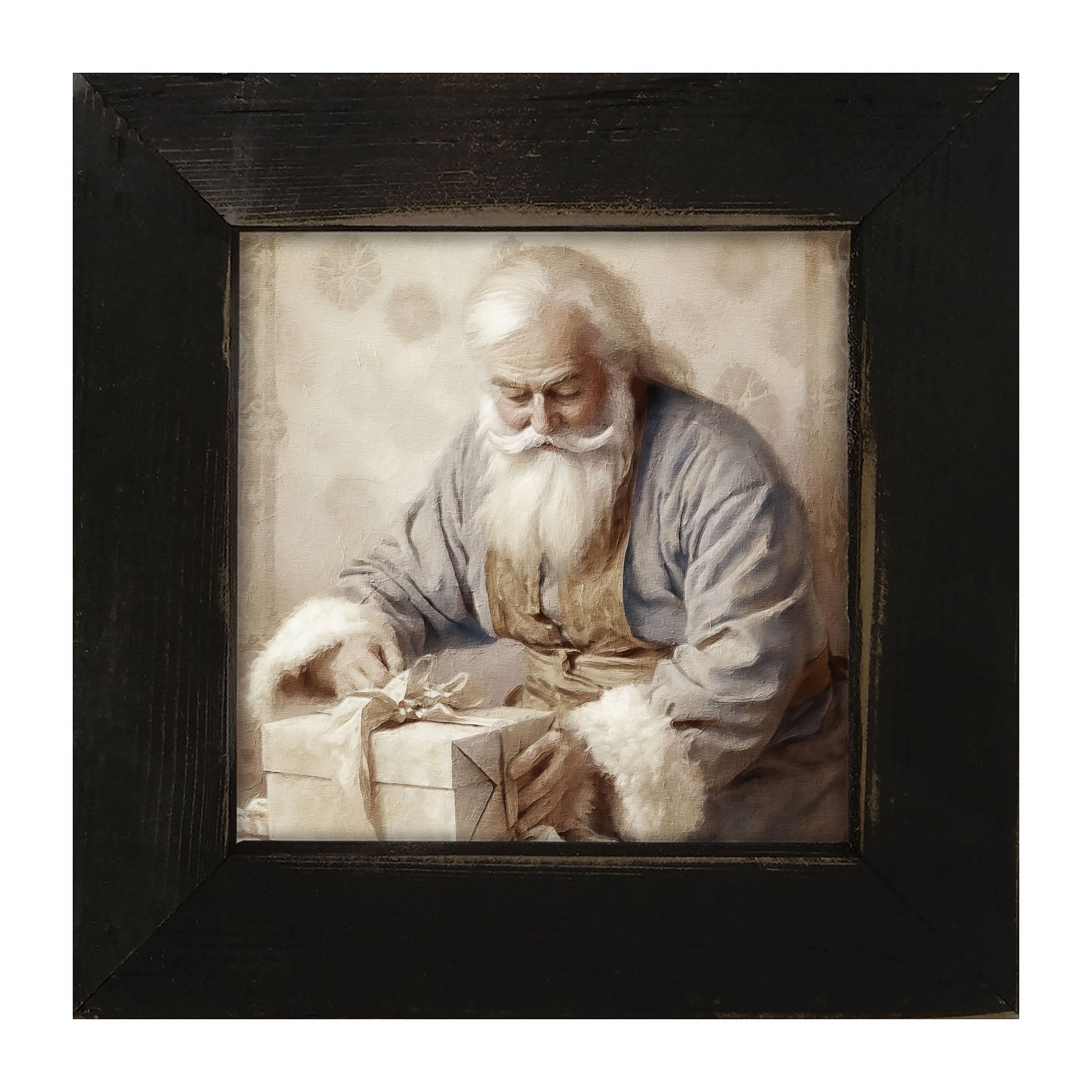 Santa wrapping a present - Framed art