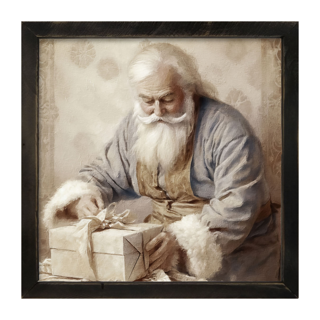Santa wrapping a present - Framed art