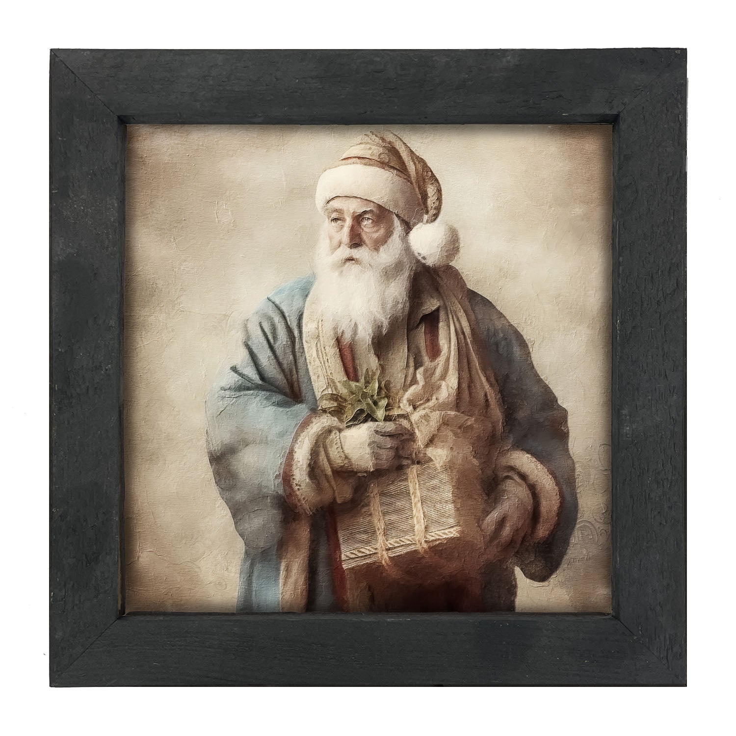 Santa holding a present - Framed art