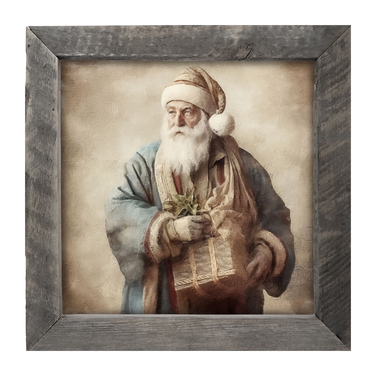 Santa holding a present - Framed art