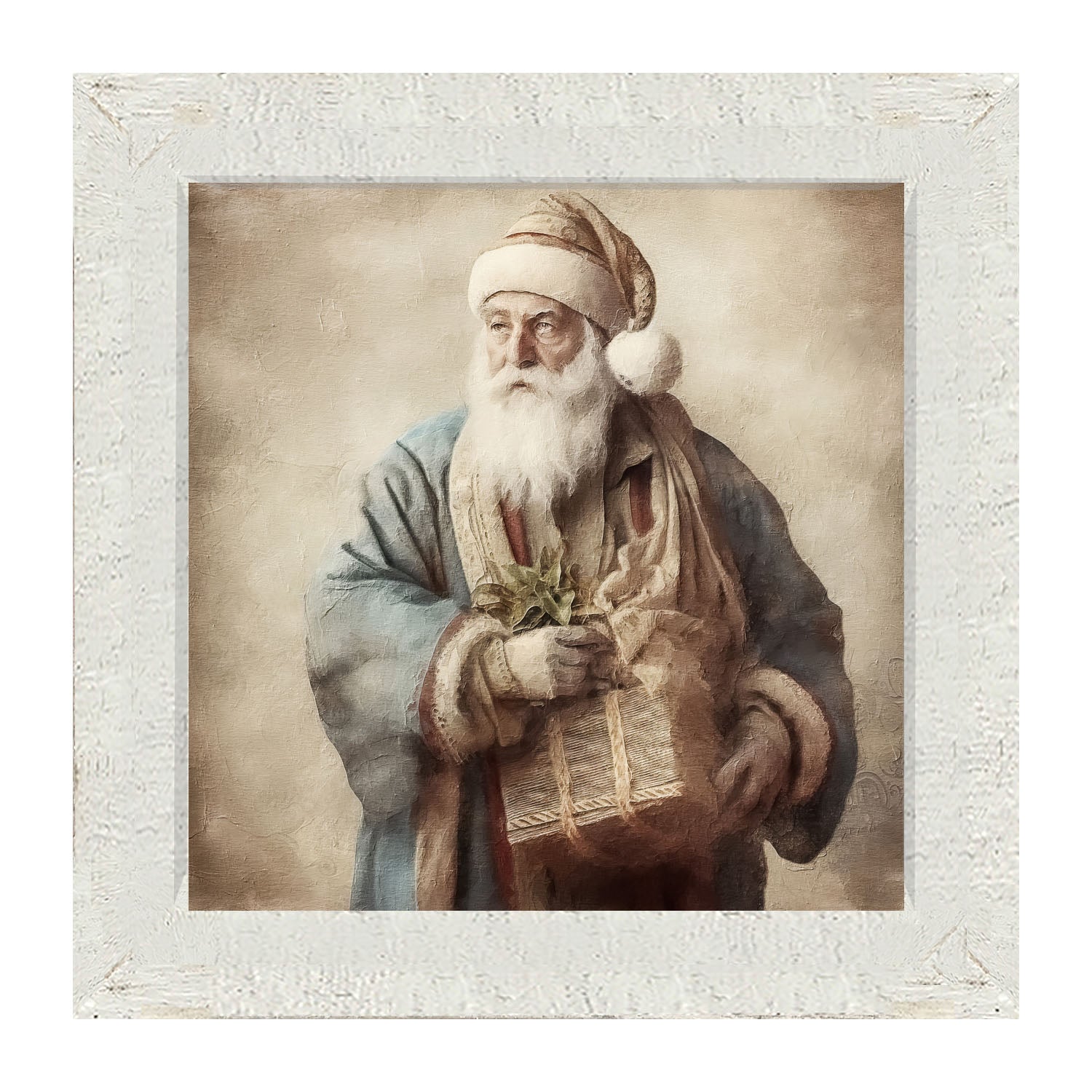 Santa holding a present - Framed art
