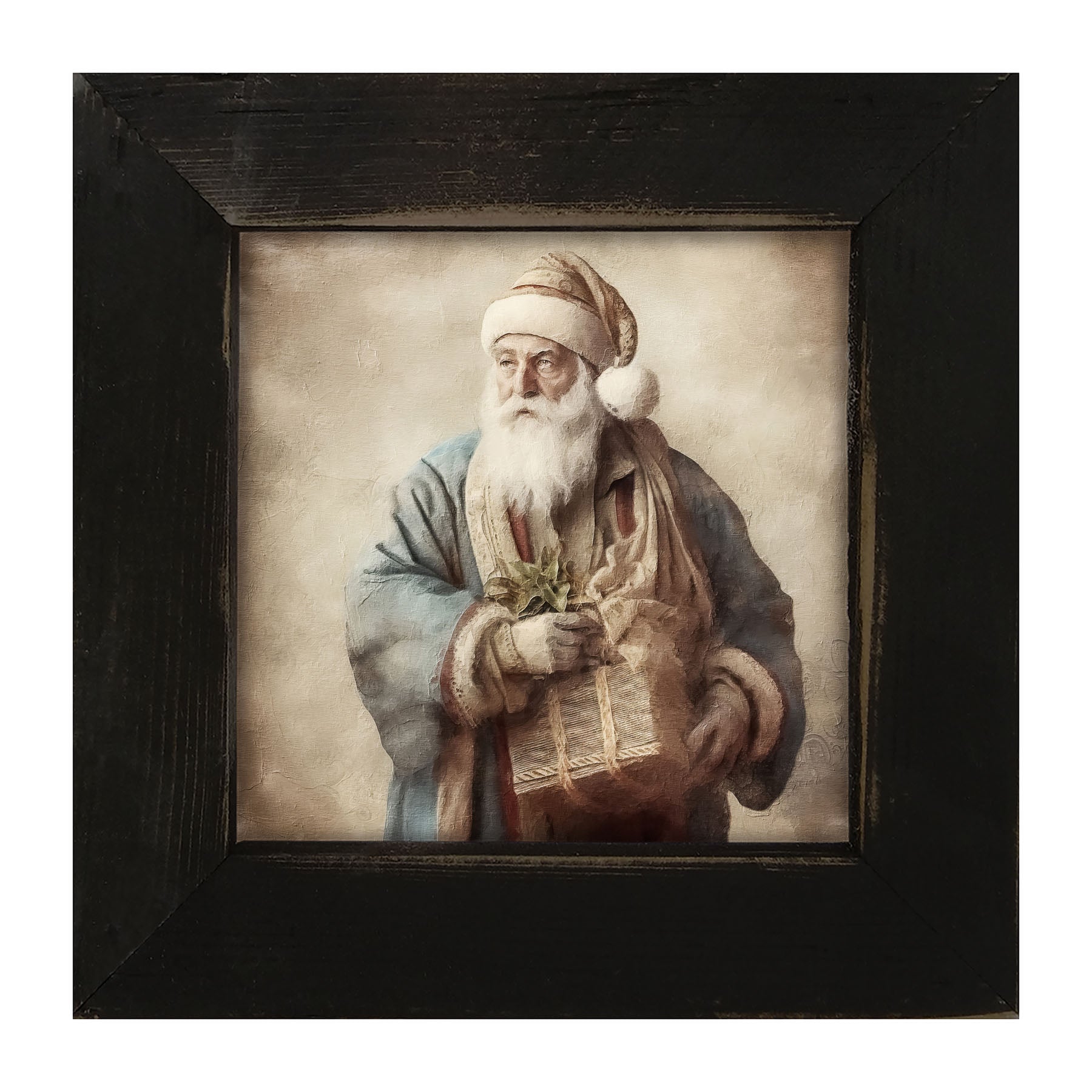 Santa holding a present - Framed art