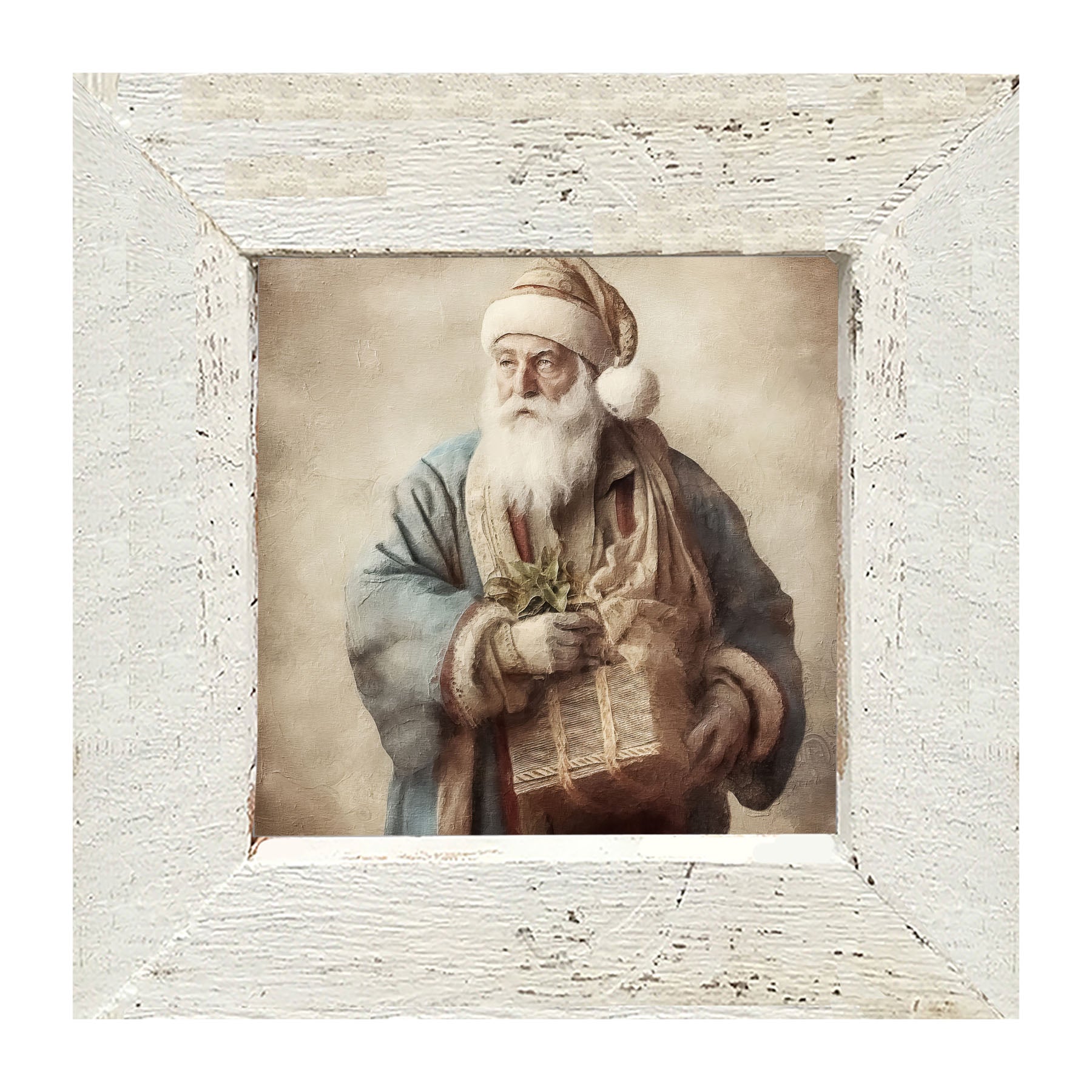 Santa holding a present - Framed art
