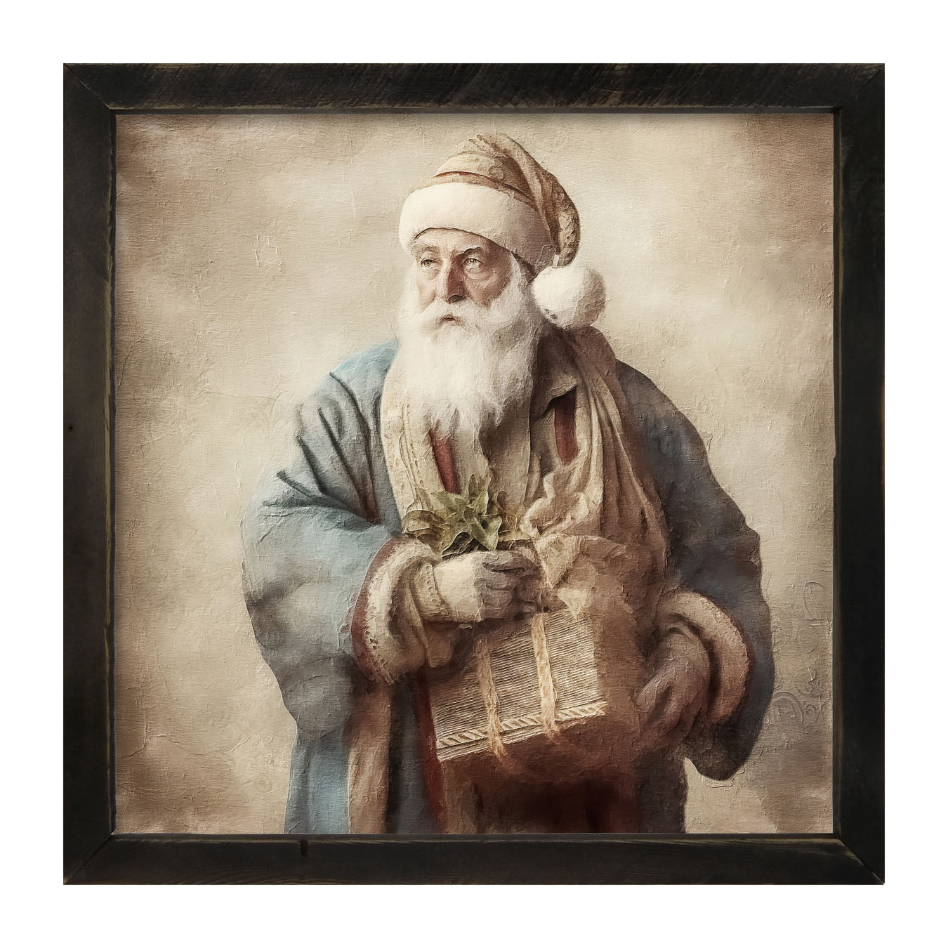 Santa holding a present - Framed art