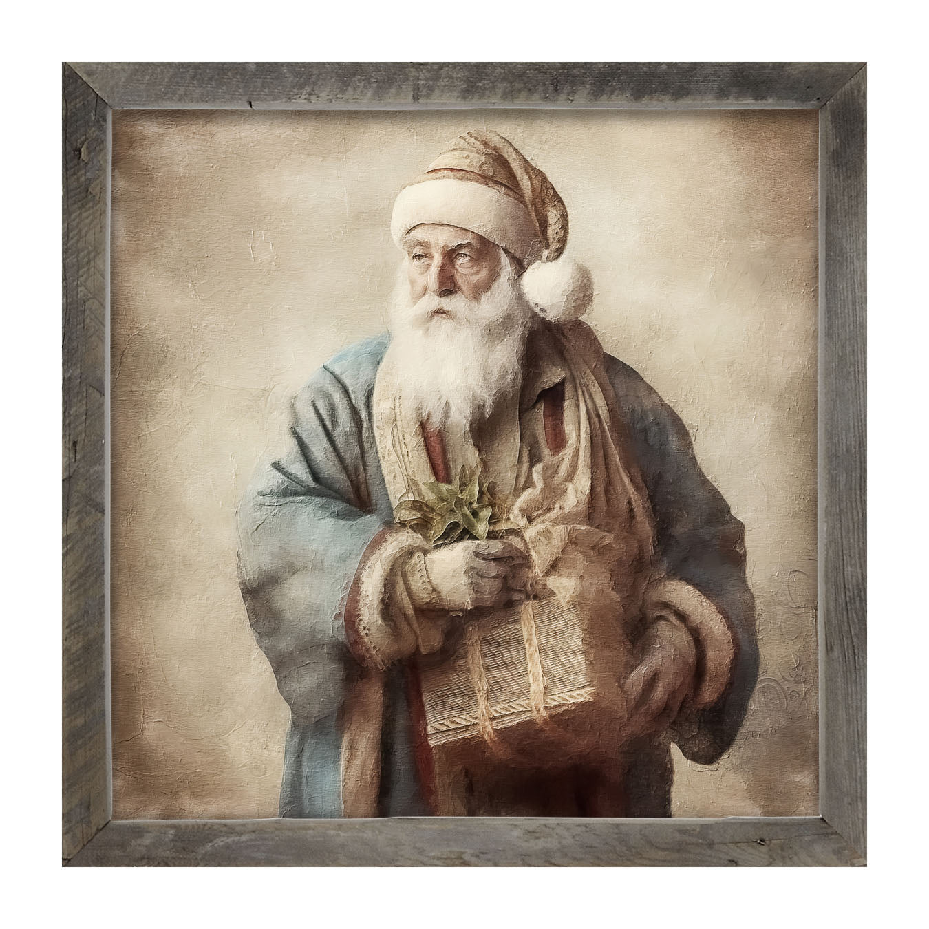 Santa holding a present - Framed art