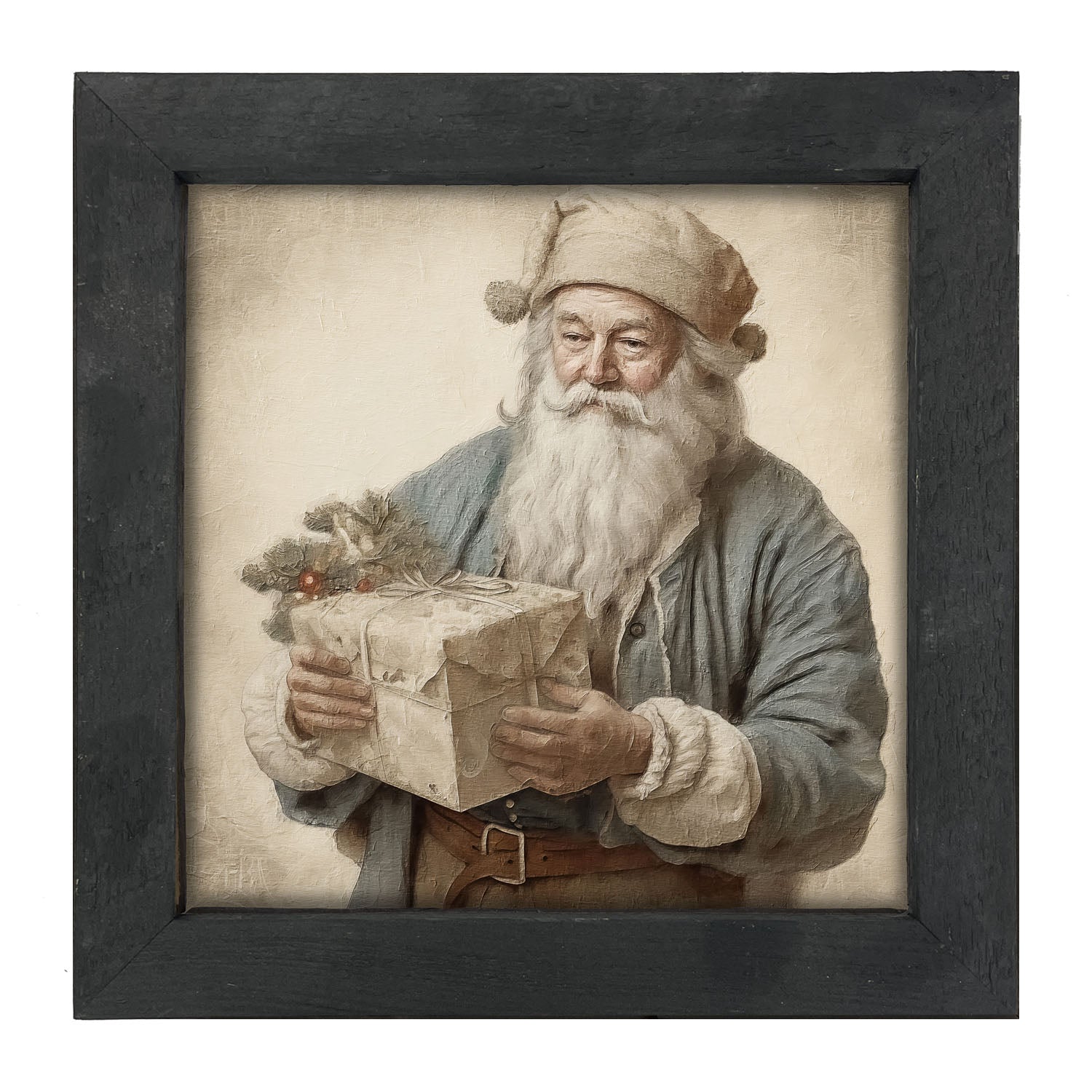 Santa handing out a present - Framed art