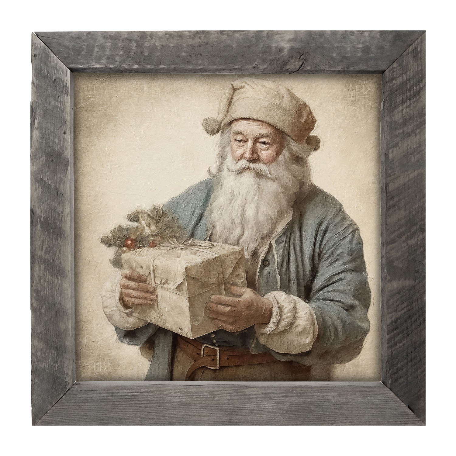 Santa handing out a present - Framed art