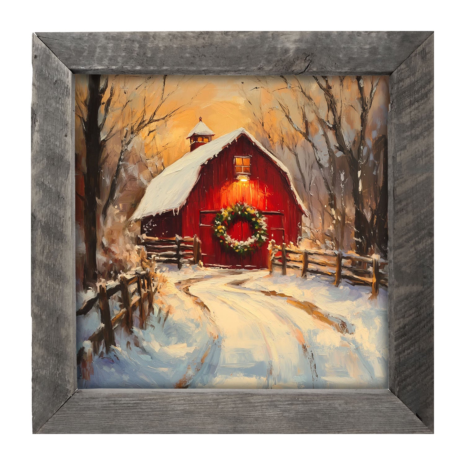 Red Barn at Christmas - Framed art