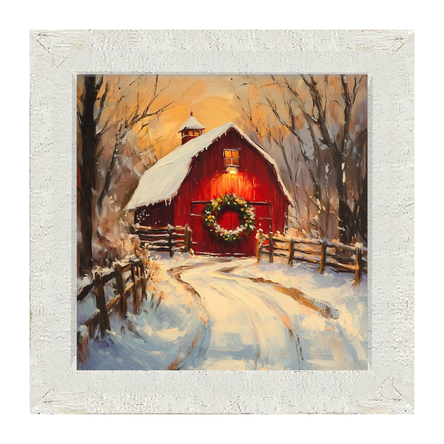 Red Barn at Christmas - Framed art