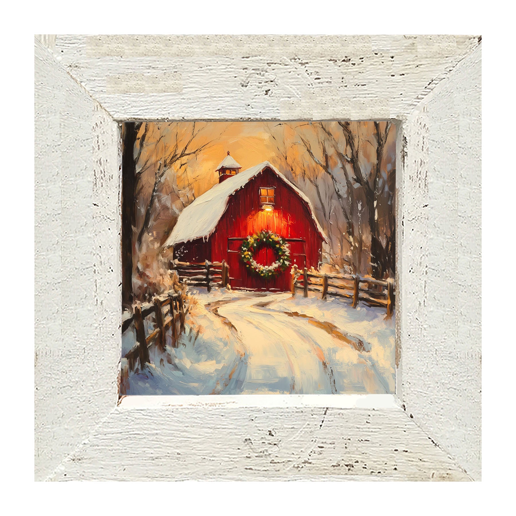 Red Barn at Christmas - Framed art