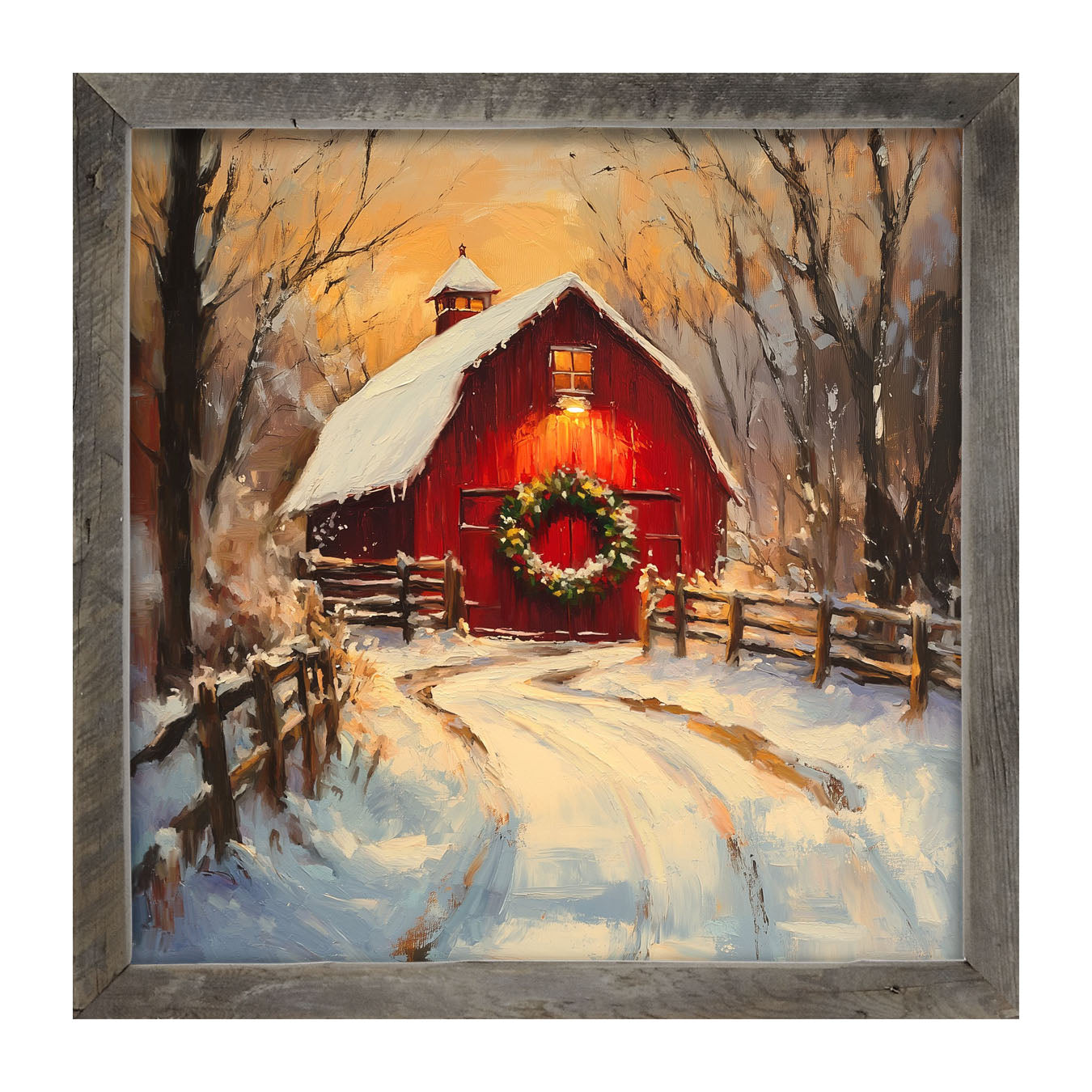 Red Barn at Christmas - Framed art