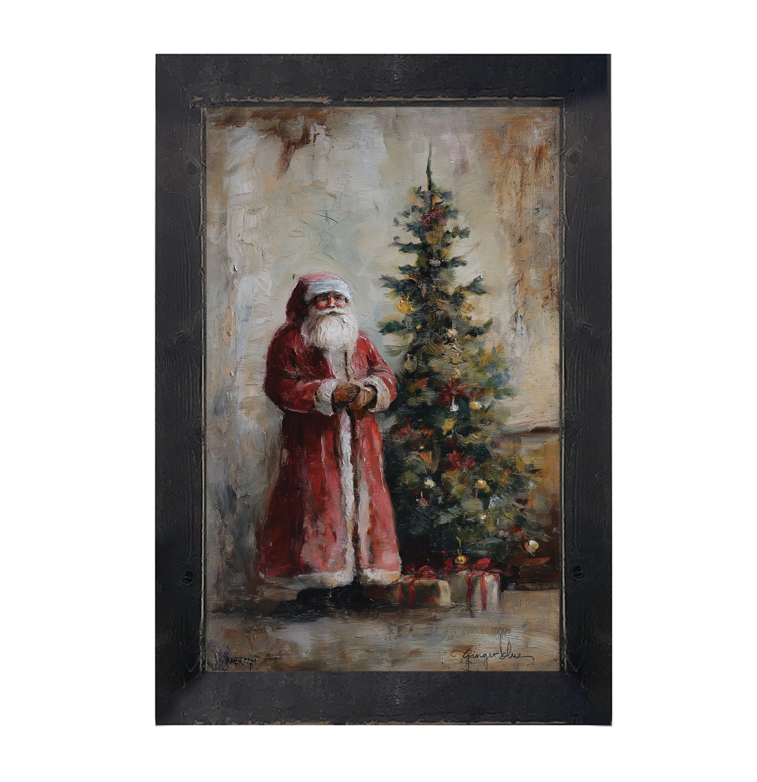Santa with Christmas Tree - Framed Art
