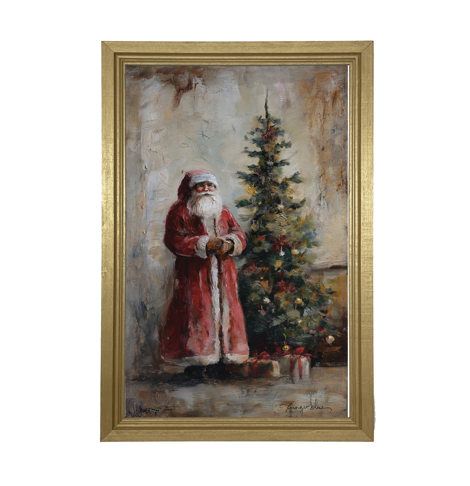 Santa with Christmas Tree - Framed Art