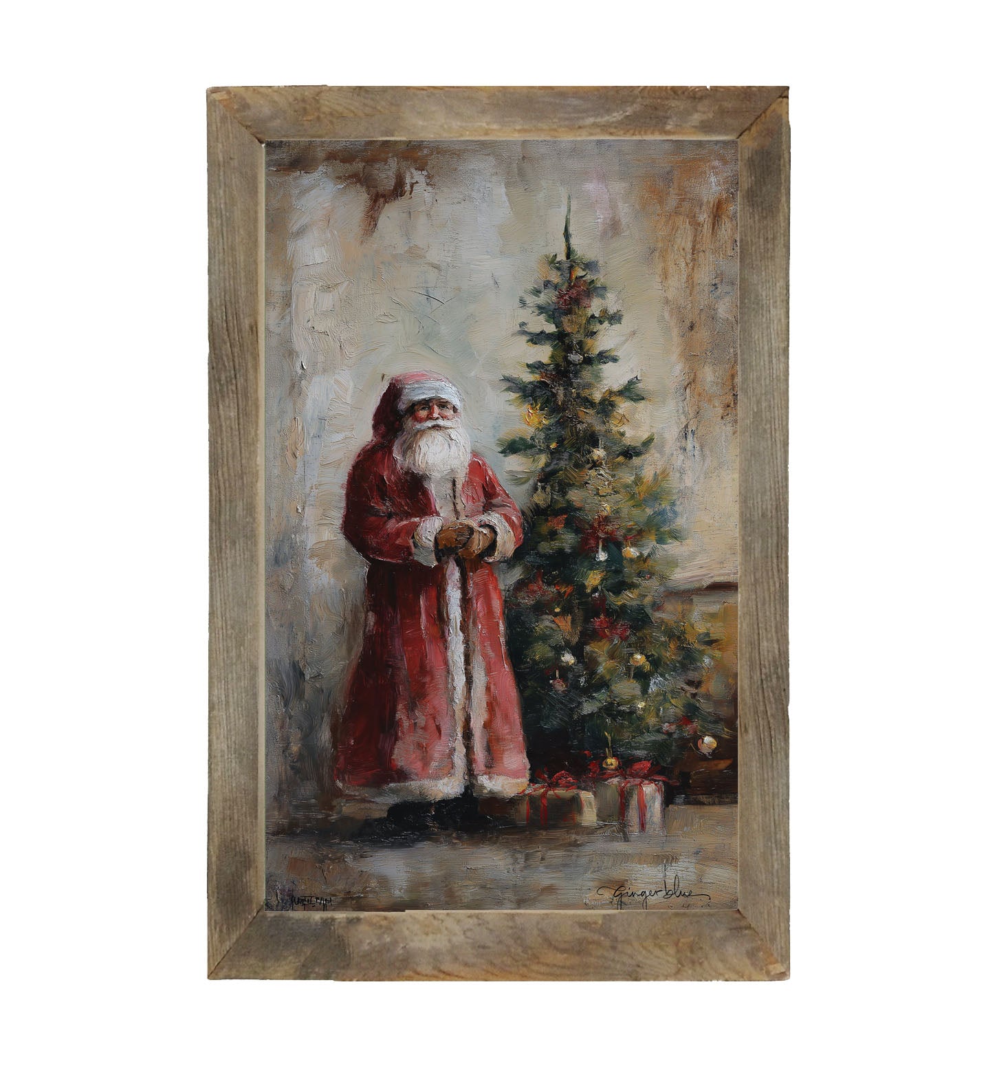Santa with Christmas Tree - Framed Art