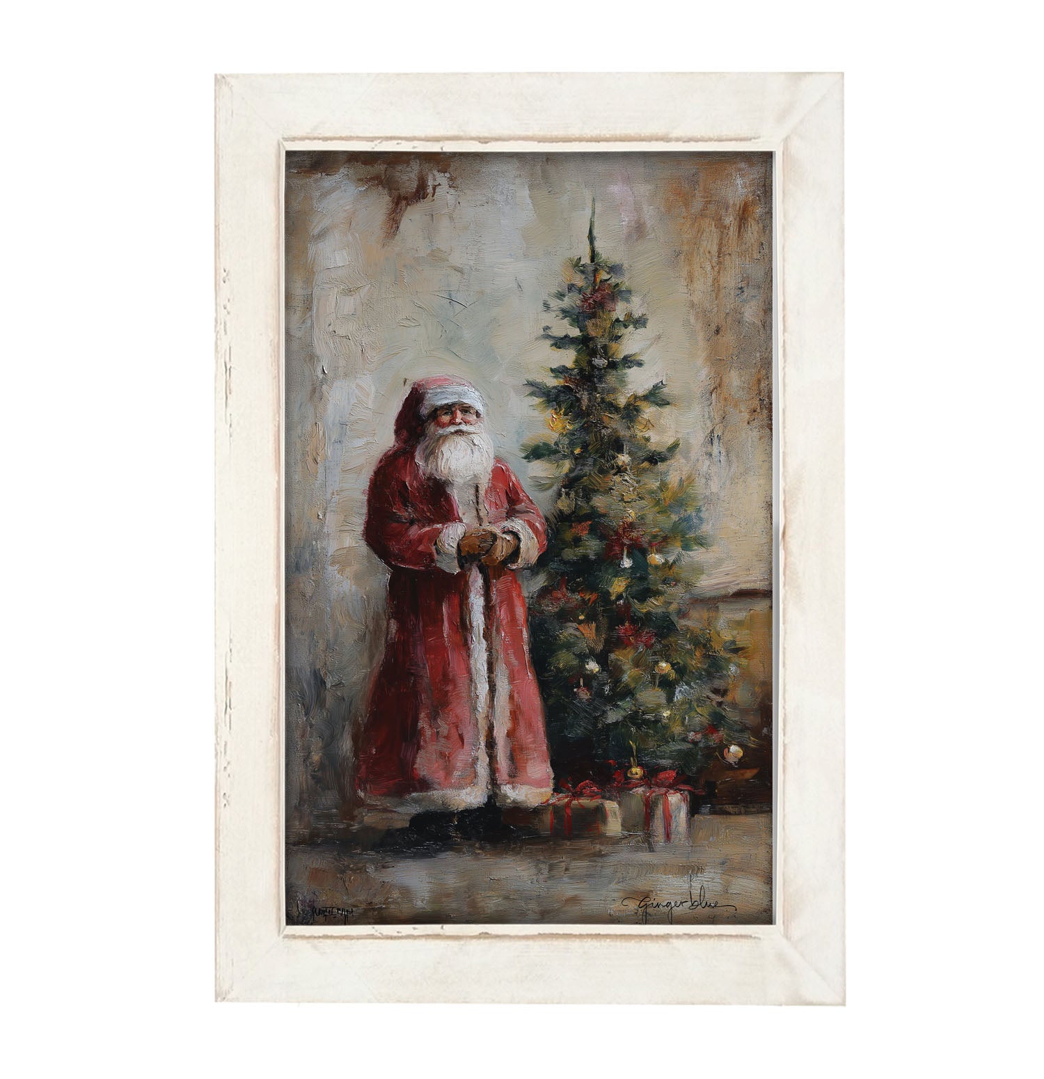 Santa with Christmas Tree - Framed Art