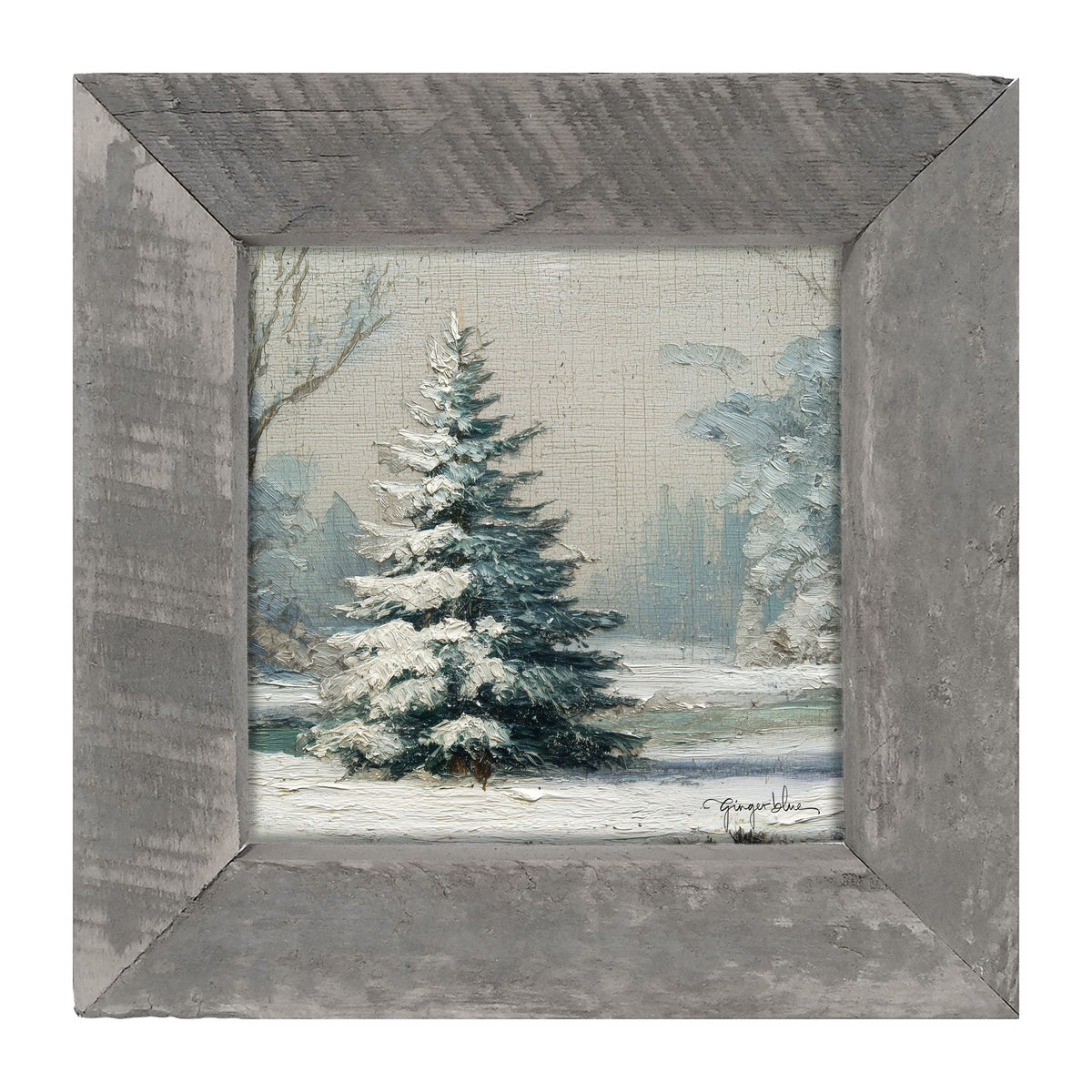Snowy Pine near Pond - Framed Art