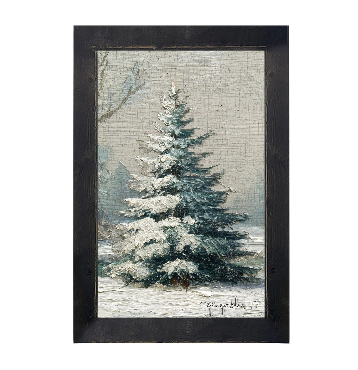 Snowy Pine near Pond - Framed Art