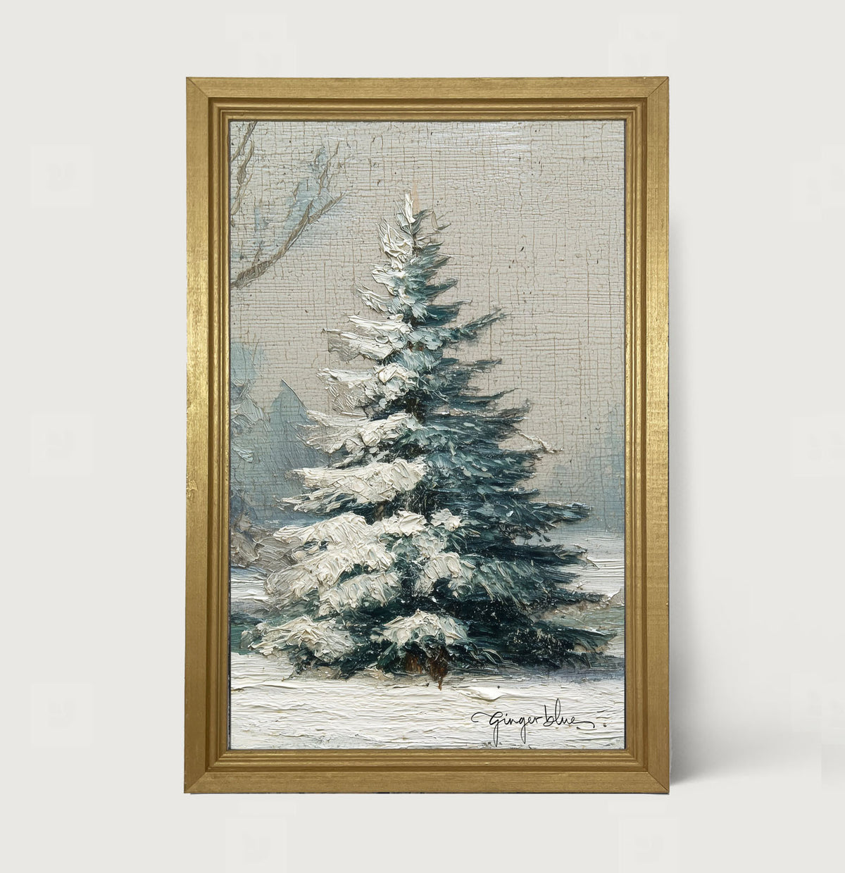 Snowy Pine near Pond - Framed Art