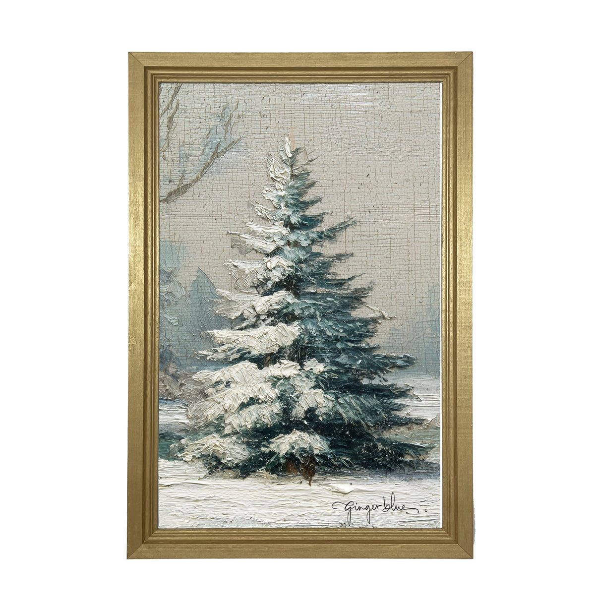 Snowy Pine near Pond - Framed Art