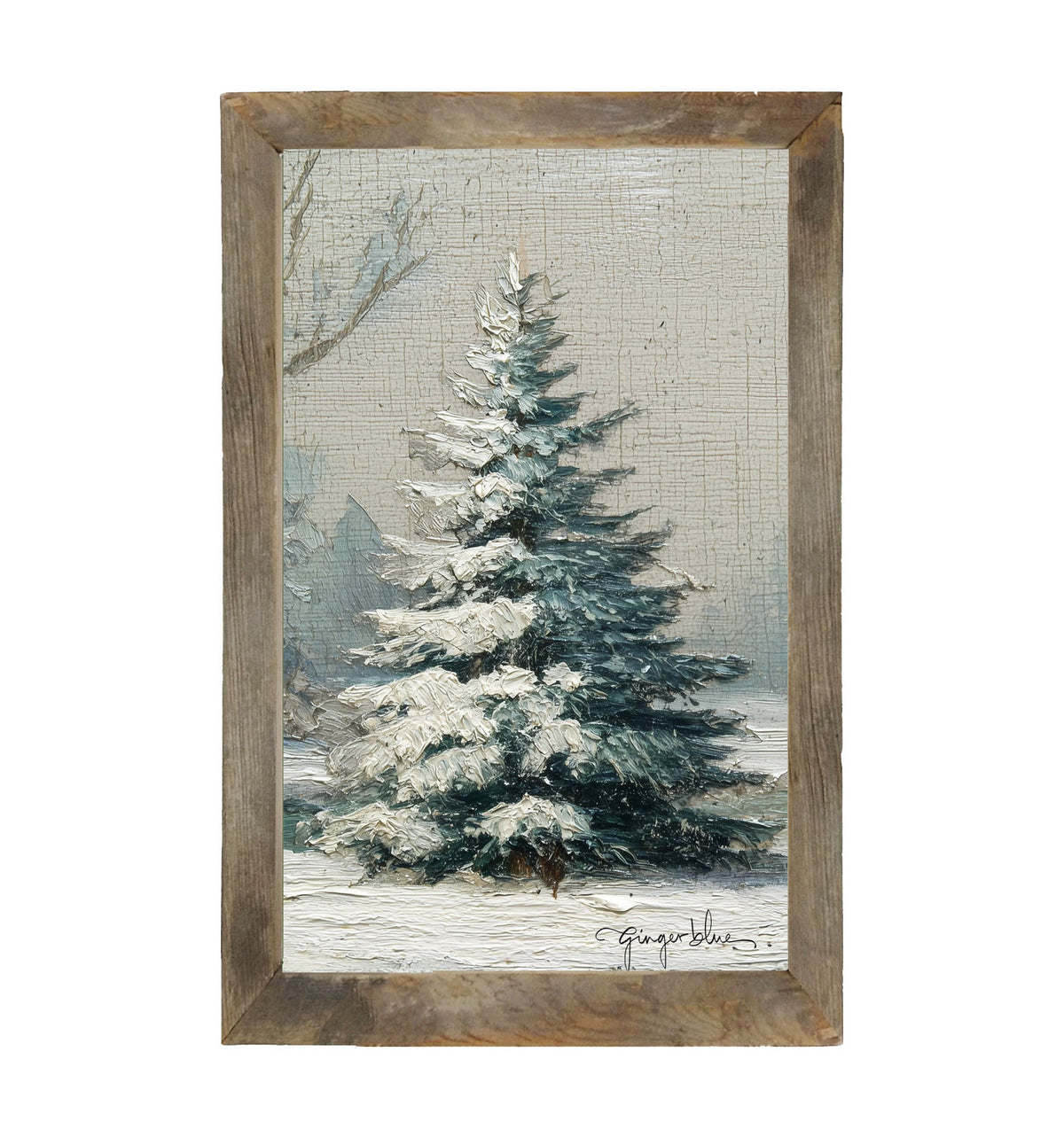 Snowy Pine near Pond - Framed Art