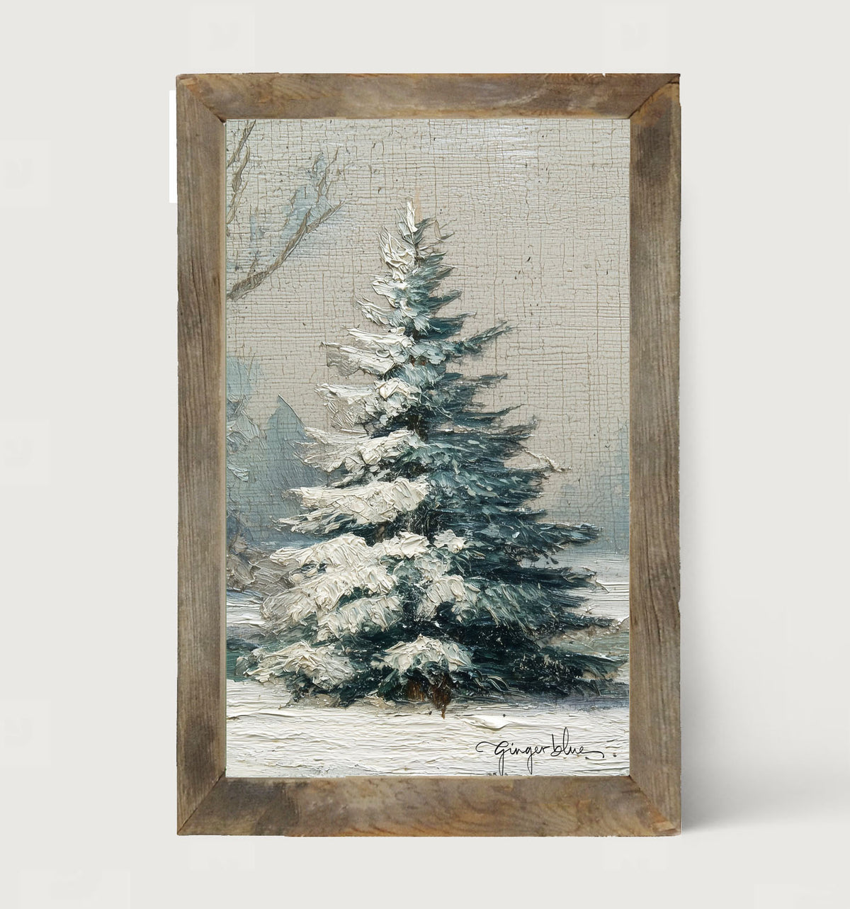Snowy Pine near Pond - Framed Art