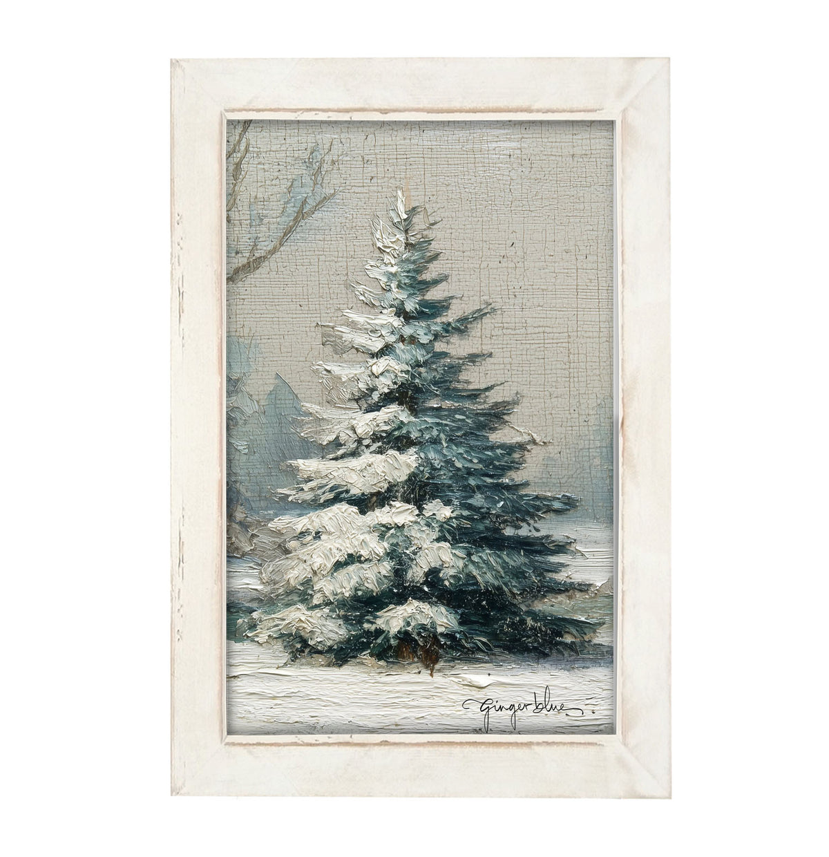 Snowy Pine near Pond - Framed Art