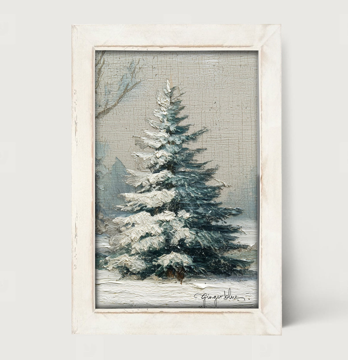 Snowy Pine near Pond - Framed Art