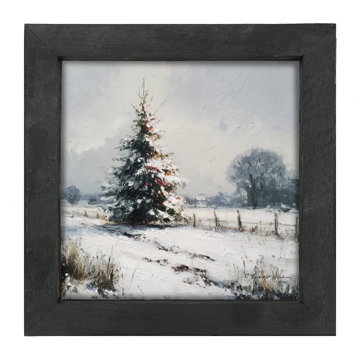 Christmas Tree near Fence - Framed Art