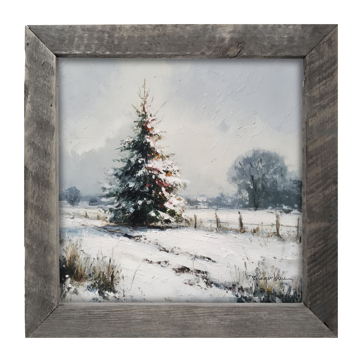 Christmas Tree near Fence - Framed Art