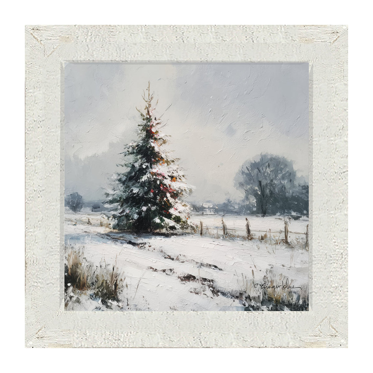 Christmas Tree near Fence - Framed Art