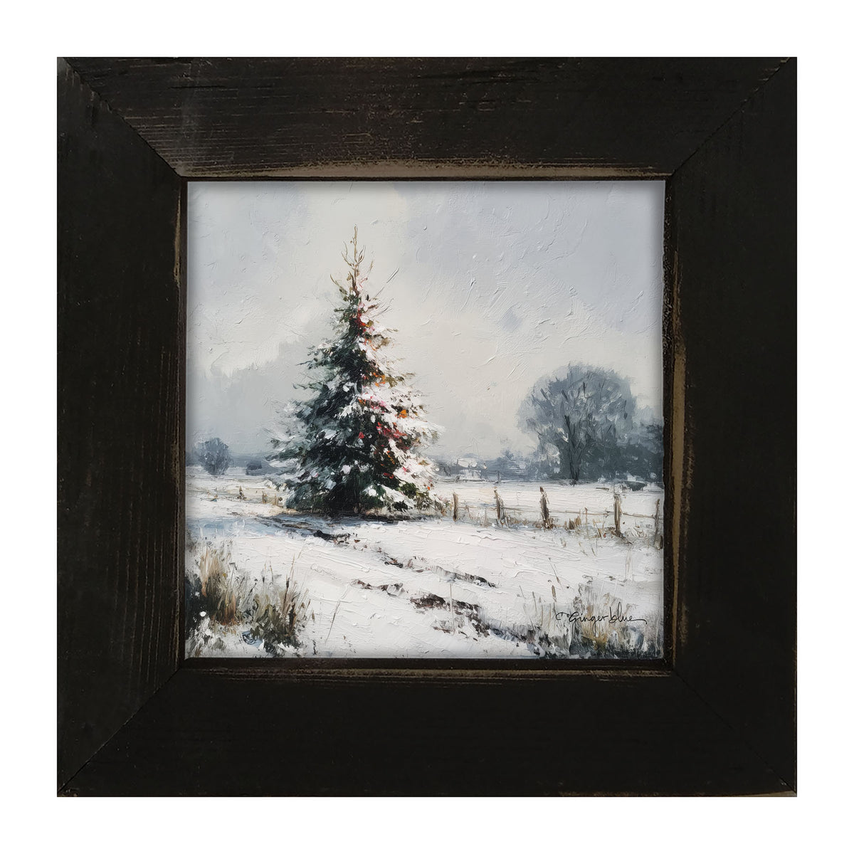 Christmas Tree near Fence - Framed Art