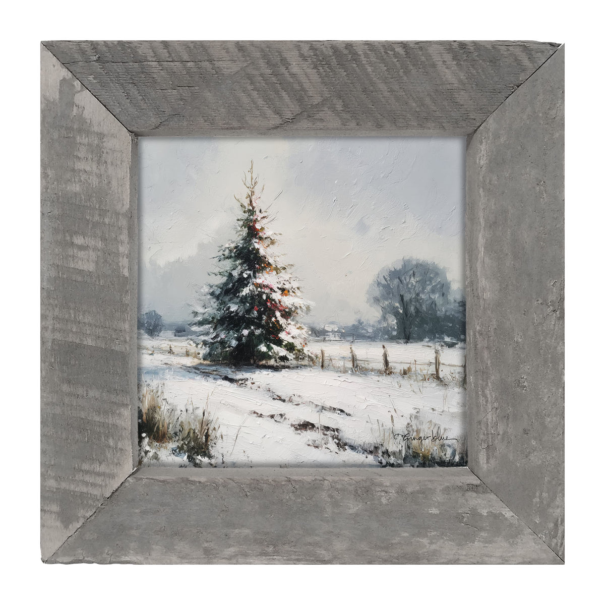 Christmas Tree near Fence - Framed Art